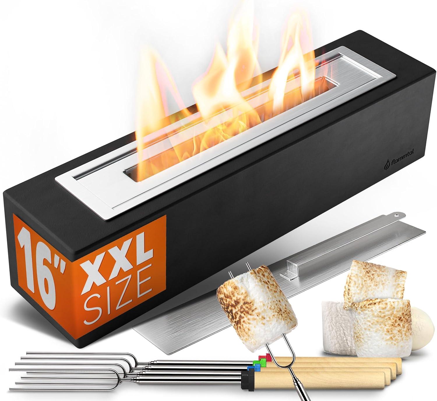 Tabletop Fire Pit, Smores Maker, Metal Table Top Firepit for Indoor & Outdoor with Adjustable Flames, 3 Hours Burn Time - Smores Kit with 4 Roasting Sticks - Small Portable Mini Indoor Fireplace