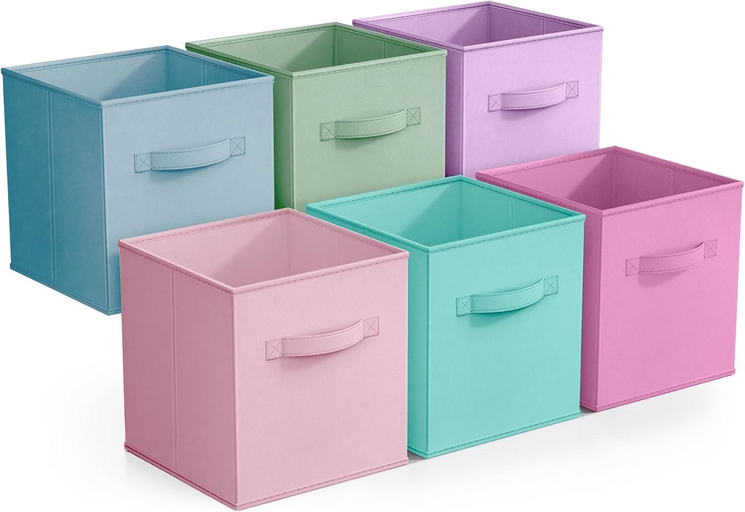 Sorbus Fabric Storage Bins 11" Set of 2 With 6 Foldable Storage Bins Foldable With Handles For Pantry, Cubbies, Toy Clothes- 6Pk