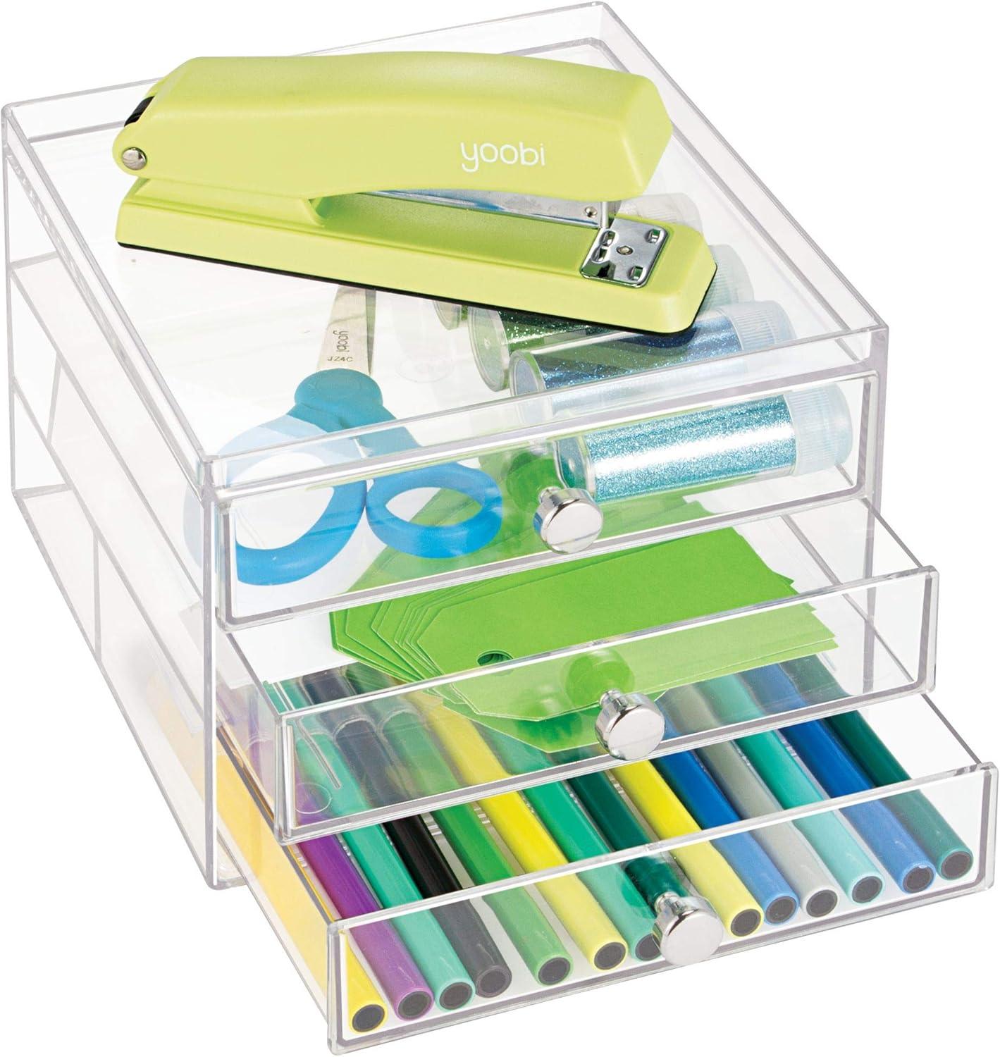 iDESIGN Plastic Slim 3-Drawer Desk Organization Set Clear