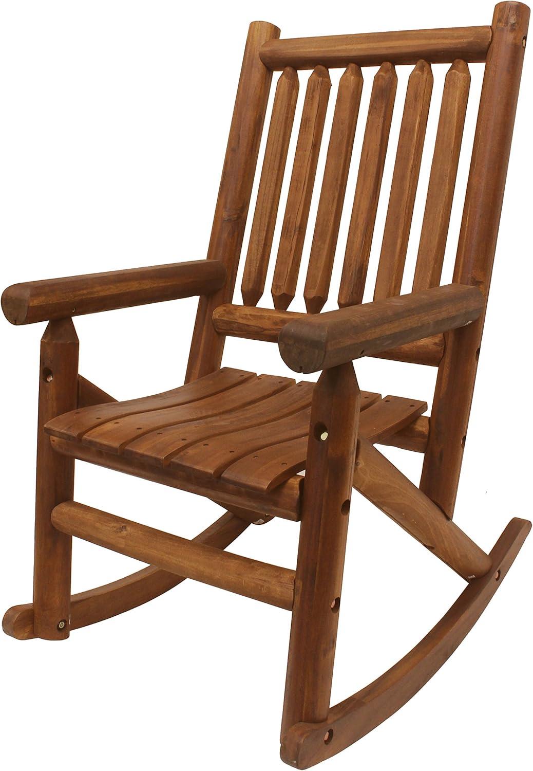 Leigh Country Porch Rocking Chair with Z Frame Design, Clear Coat of Varnish, and Contoured Seating for Patio Rocking Chairs, Brown