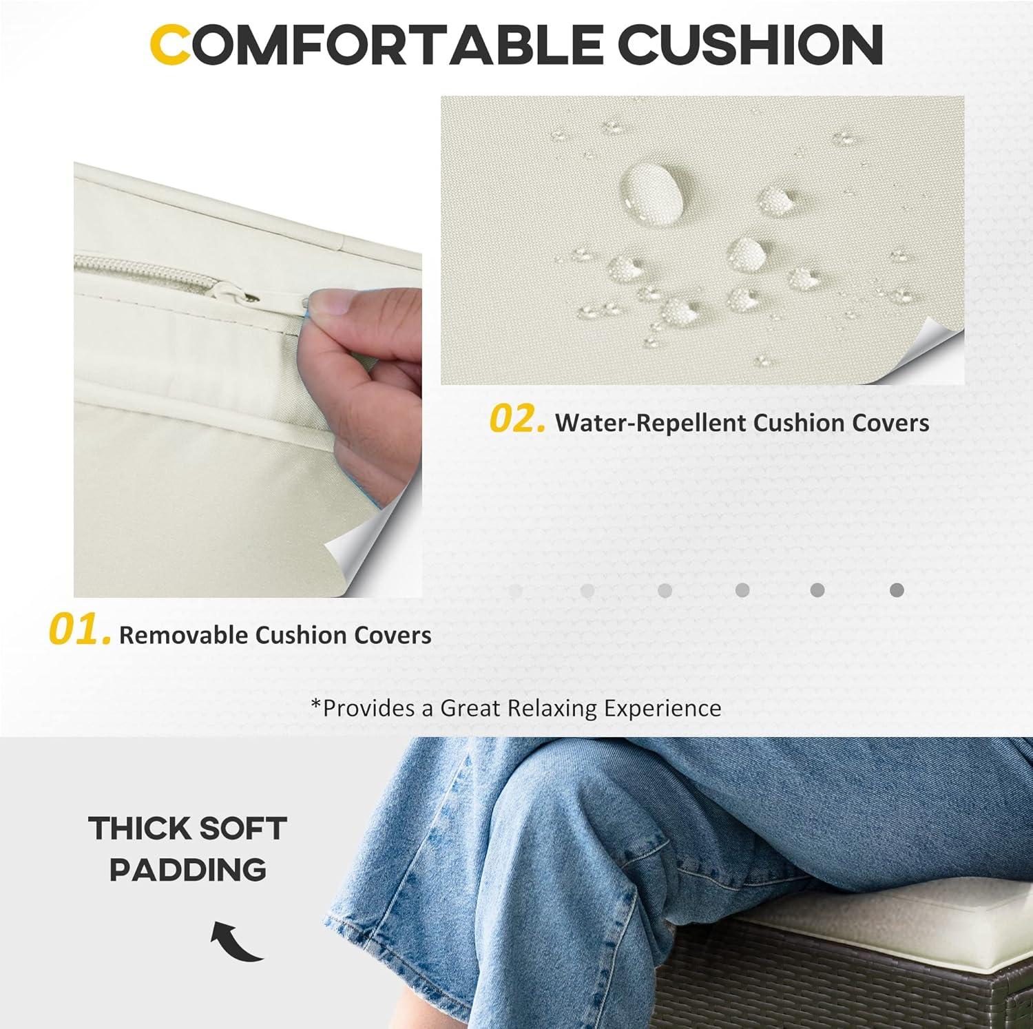 Outsunny 7 Piece Outdoor Patio Furniture Set, PE Rattan Wicker Sectional Sofa Set with Couch Cushions, Pillows, Coffee Table, Cream White