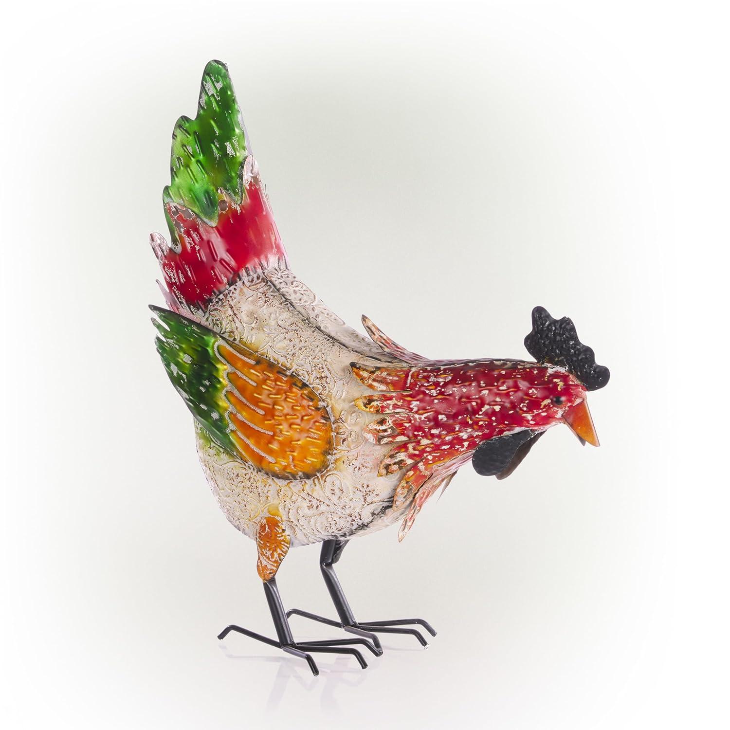 21" Multicolor Metal Pecking Hen Lawn Decoration