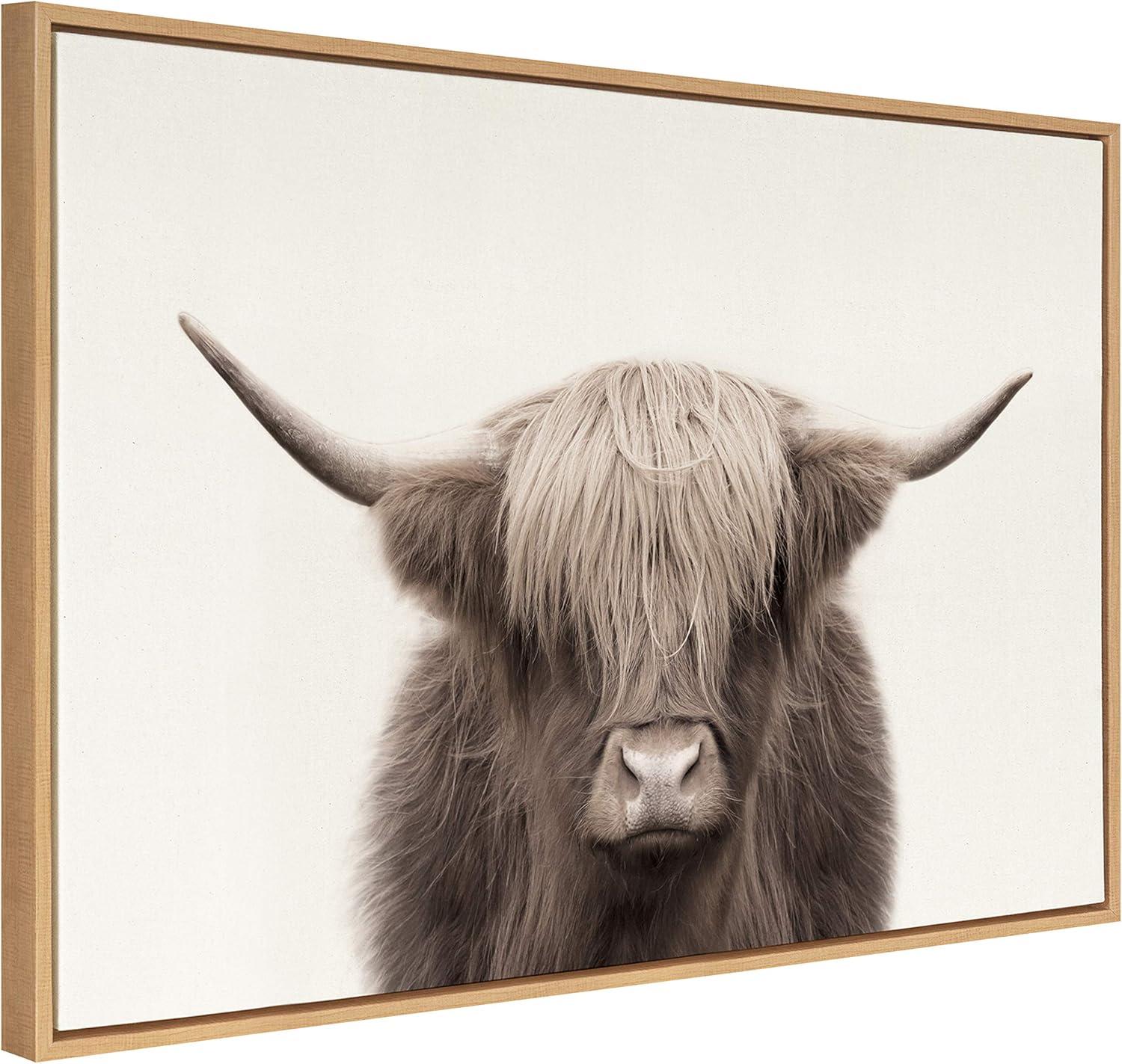 23" x 33" Sylvie Highland Cow Color Framed Canvas by The Creative Bunch Studio Natural - Kate and Laurel