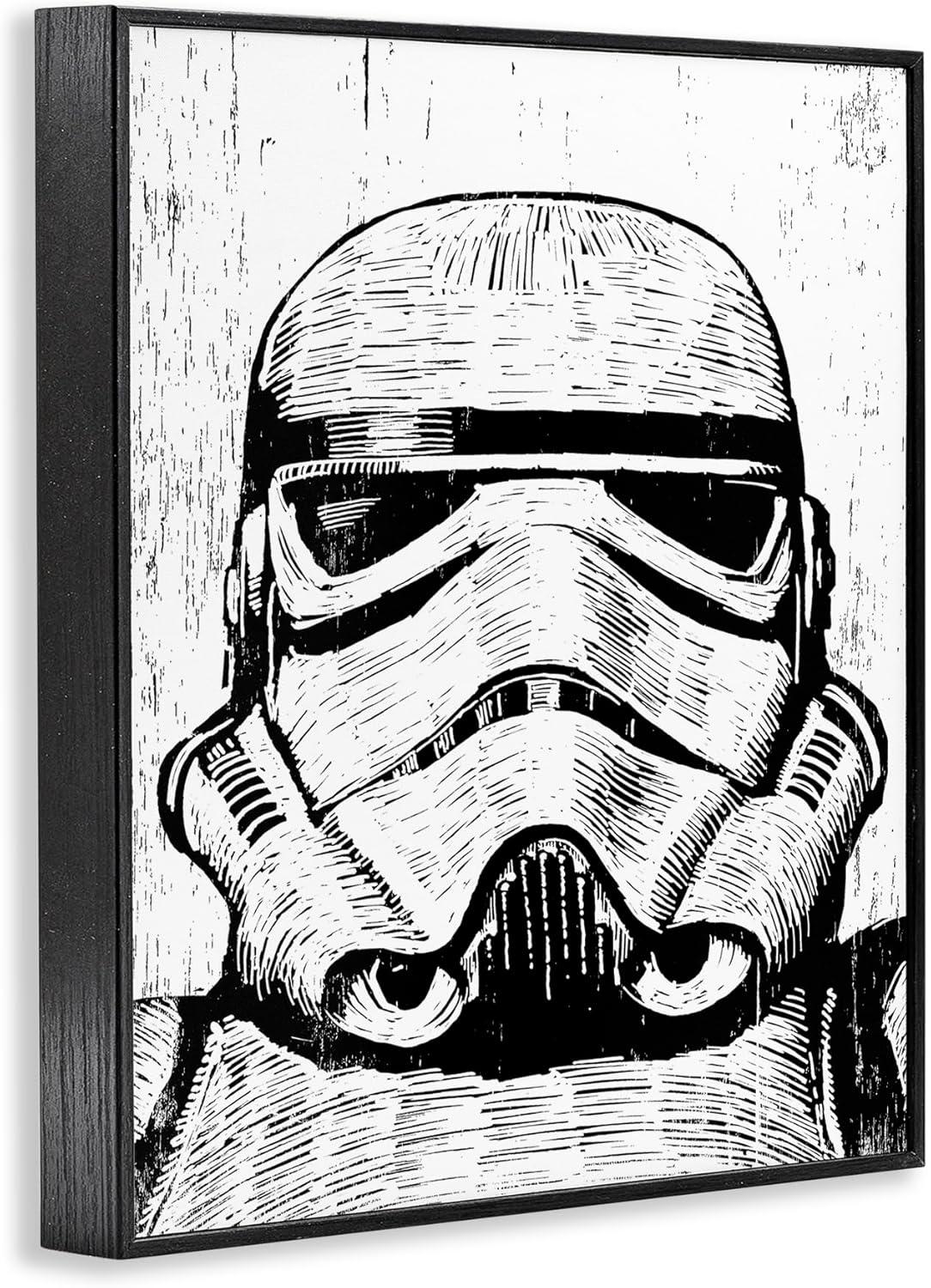 The Stupell Home Decor Collection Black and White Star Wars Stormtrooper Distressed Wood Etching Oversized Framed Giclee Texturized Art, 16 x 1.5 x 20