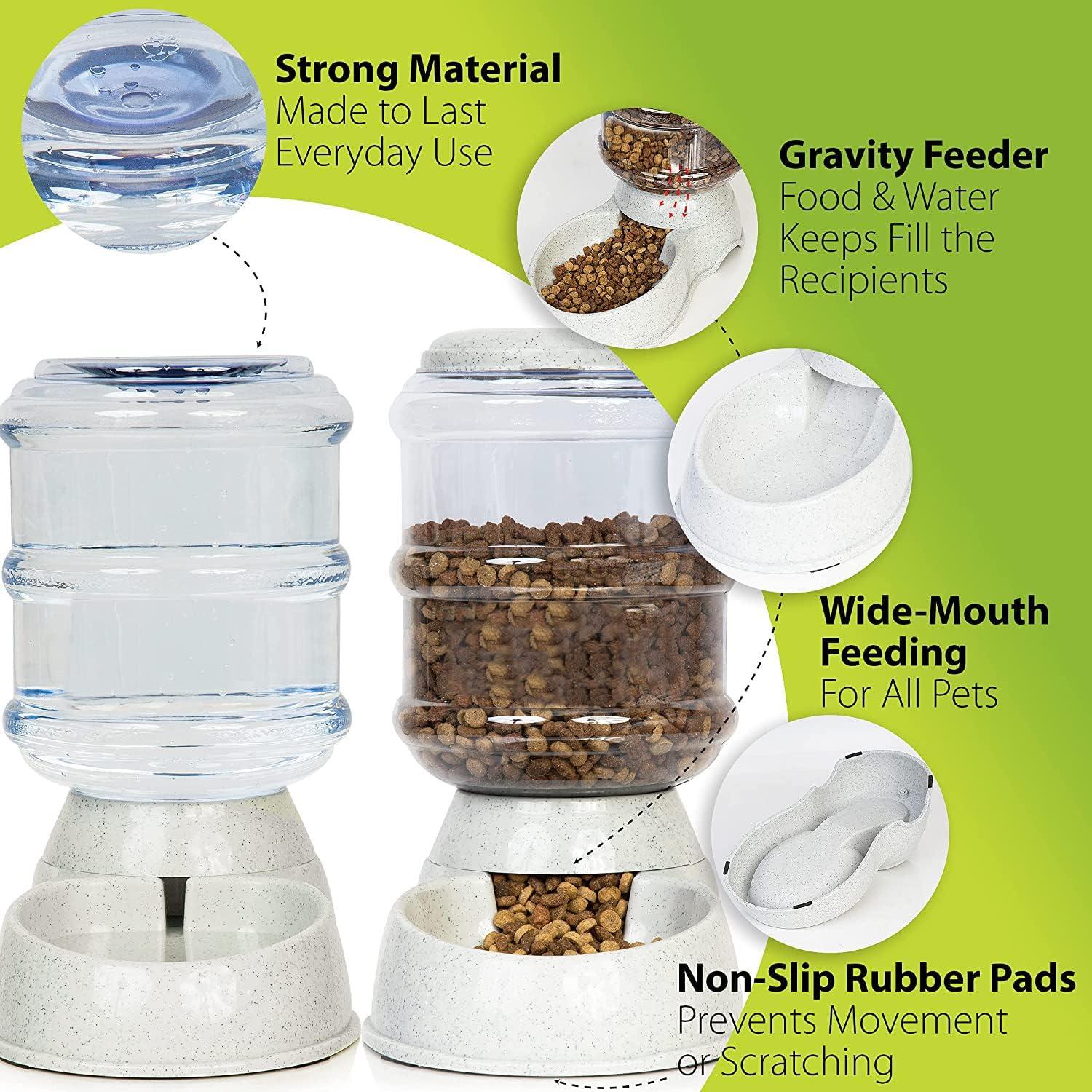 Zone Tech Automatic Pet Feeder and Waterer Dispenser - Durable Self-Dispensing Gravity Pet Food Bowl- 1 Gallon Feeder and 3.7 Liters Pet Waterer