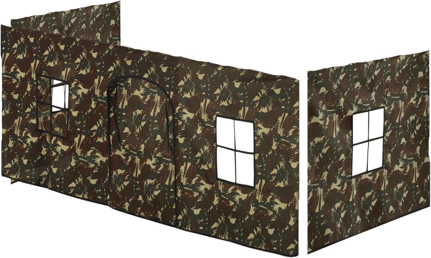 Alaterre Jasper Twin Junior Loft Bed, Dove Gray Frame and Green Camouflage Bottom Playhouse Tent