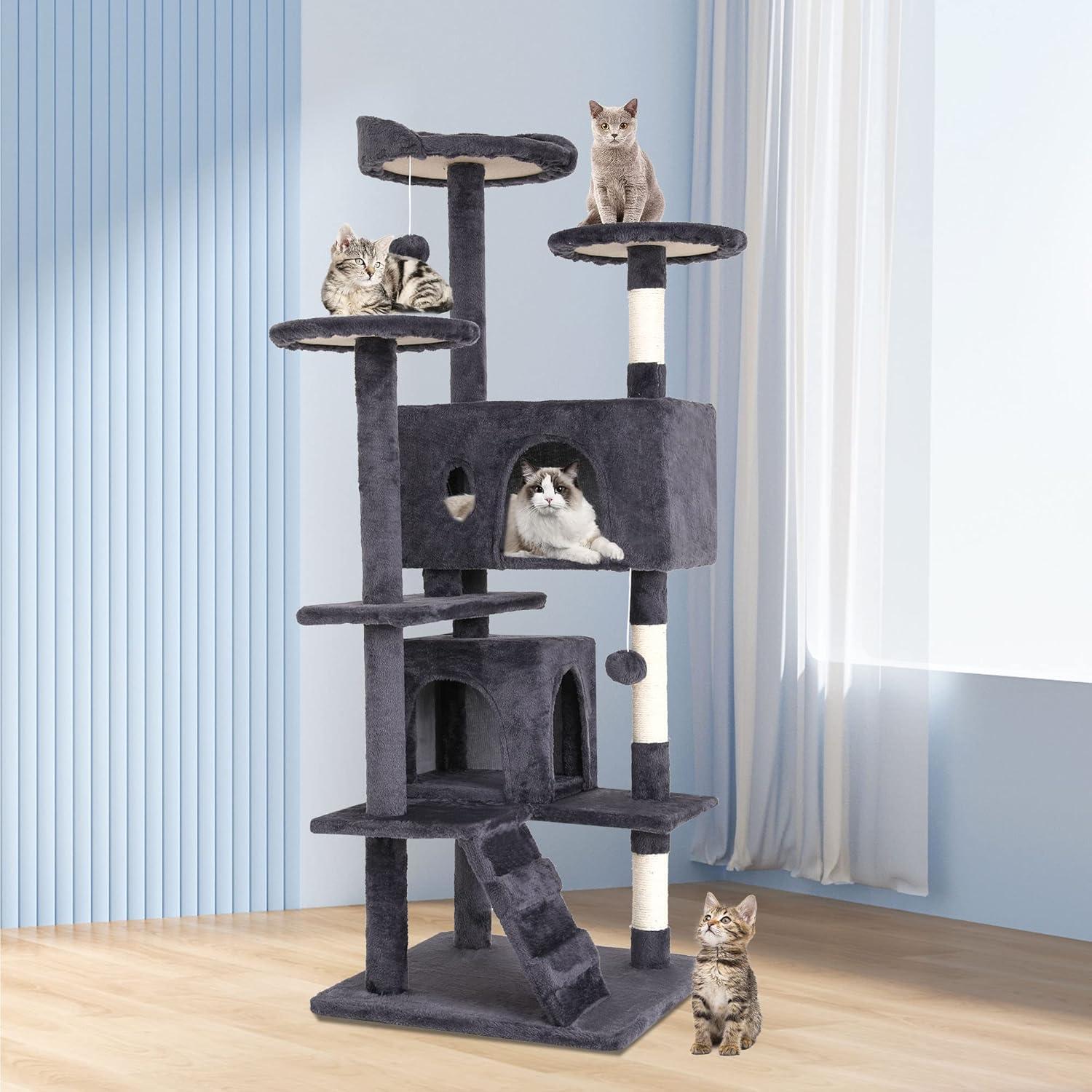 FDW 54in 70in Cat Tree Tower for Indoor Cats,Munlti-Level Cat Furiture Activity Center with Cat Scratching Posts for Kittens Pet Play House