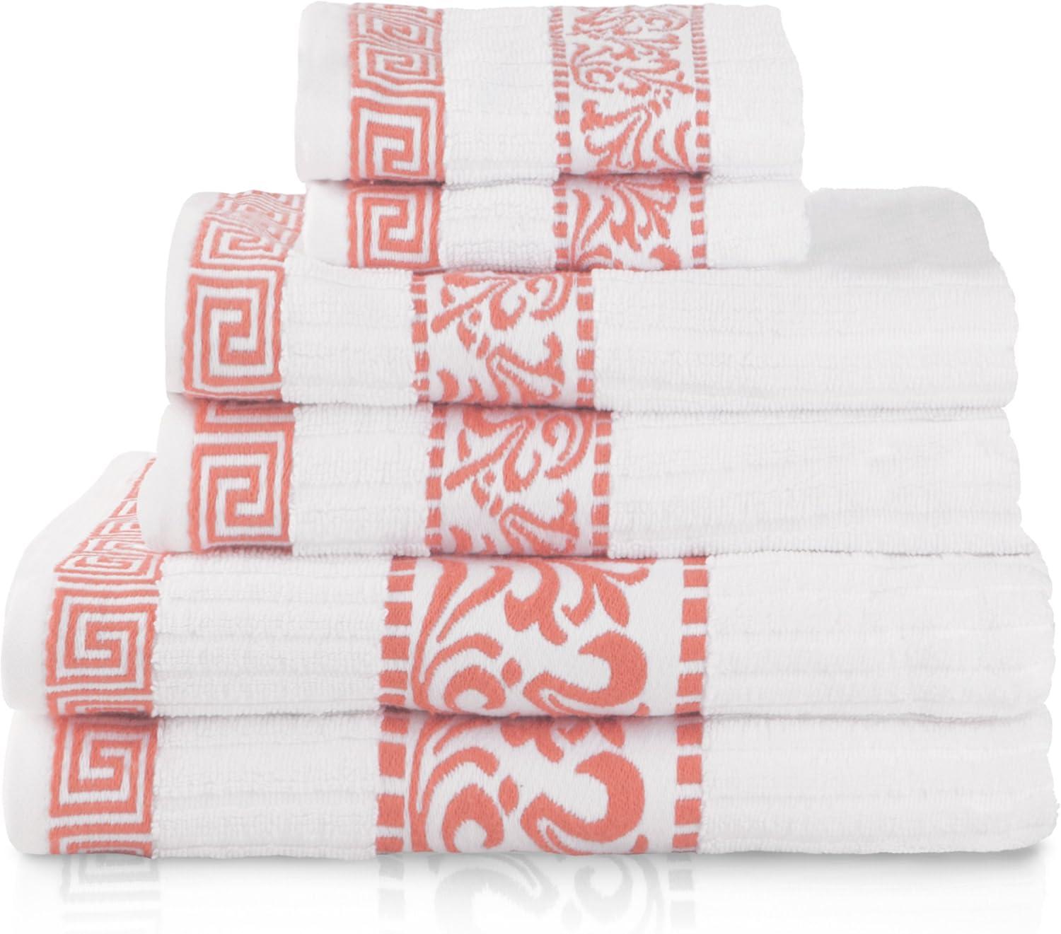 Superior Athens 6-Piece Cotton Greek Scroll Towel Set, Coral