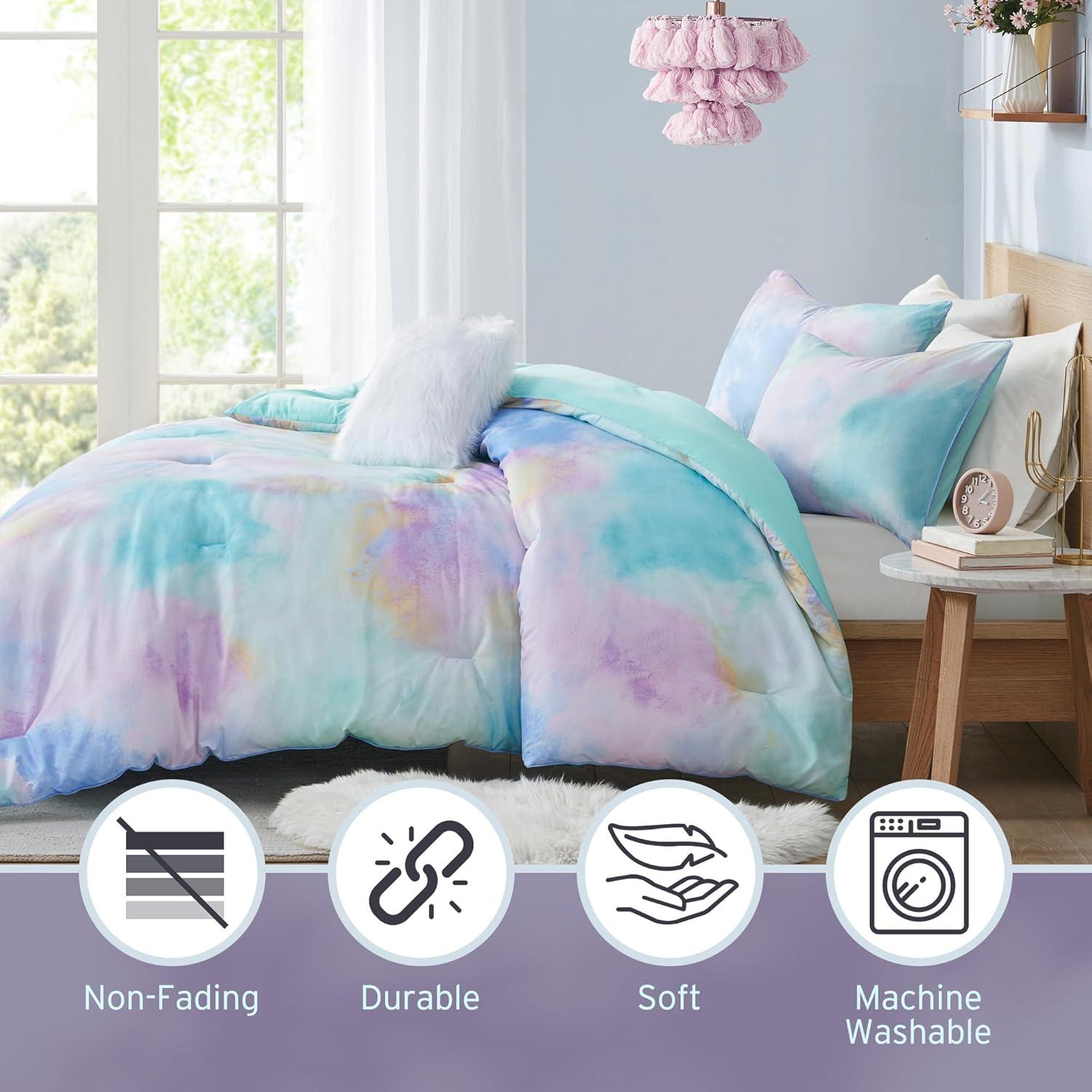 Cassiopeia Watercolor Tie Dye Printed Comforter Set with Throw Pillow