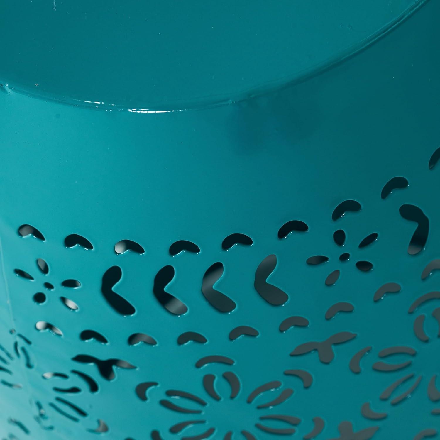 Teal 12" Iron Lace-Cut Outdoor Side Table