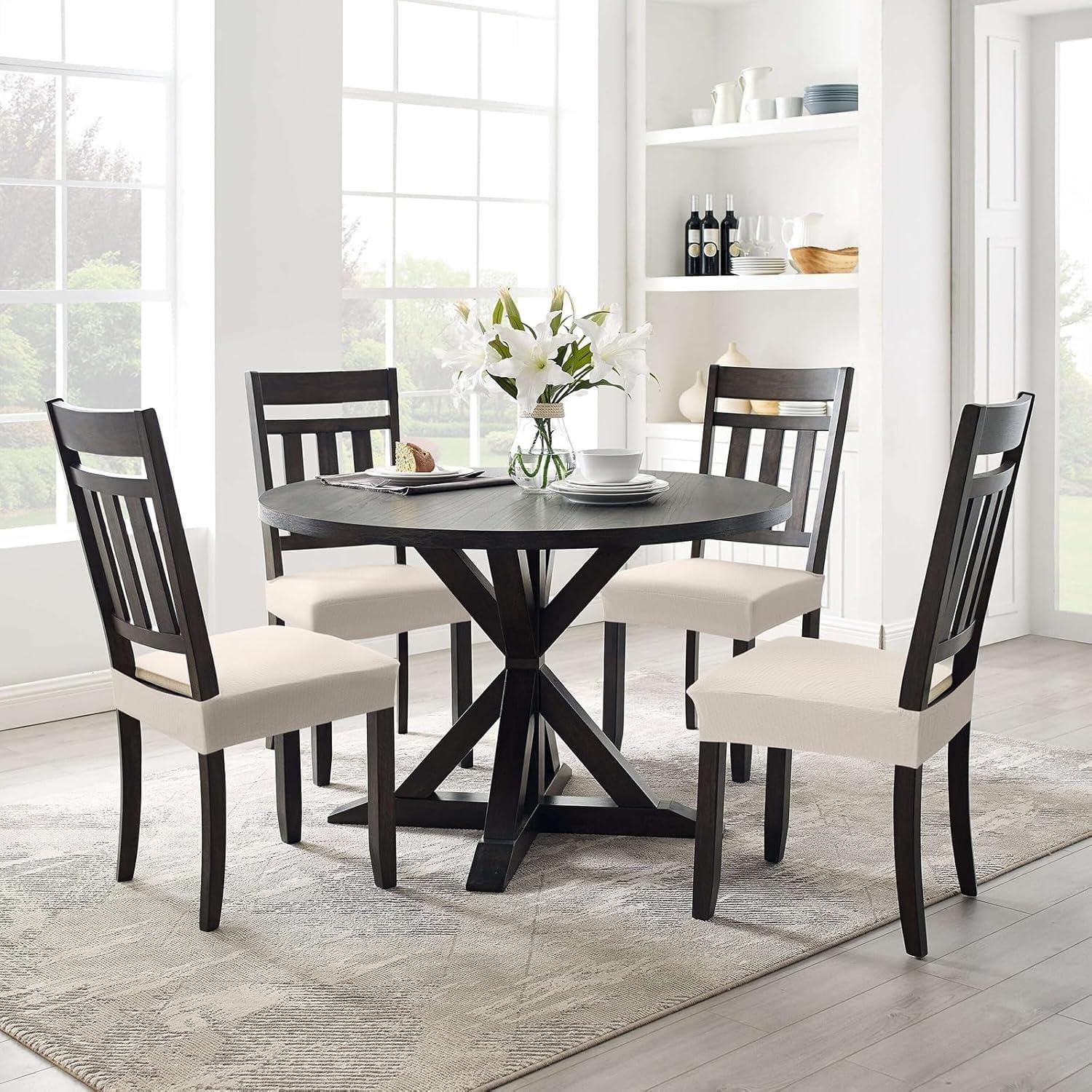 Smiry Dining Chair Seat Covers Stretch Jacquard Chair Slipcover with Ties (Set of 6, Beige)