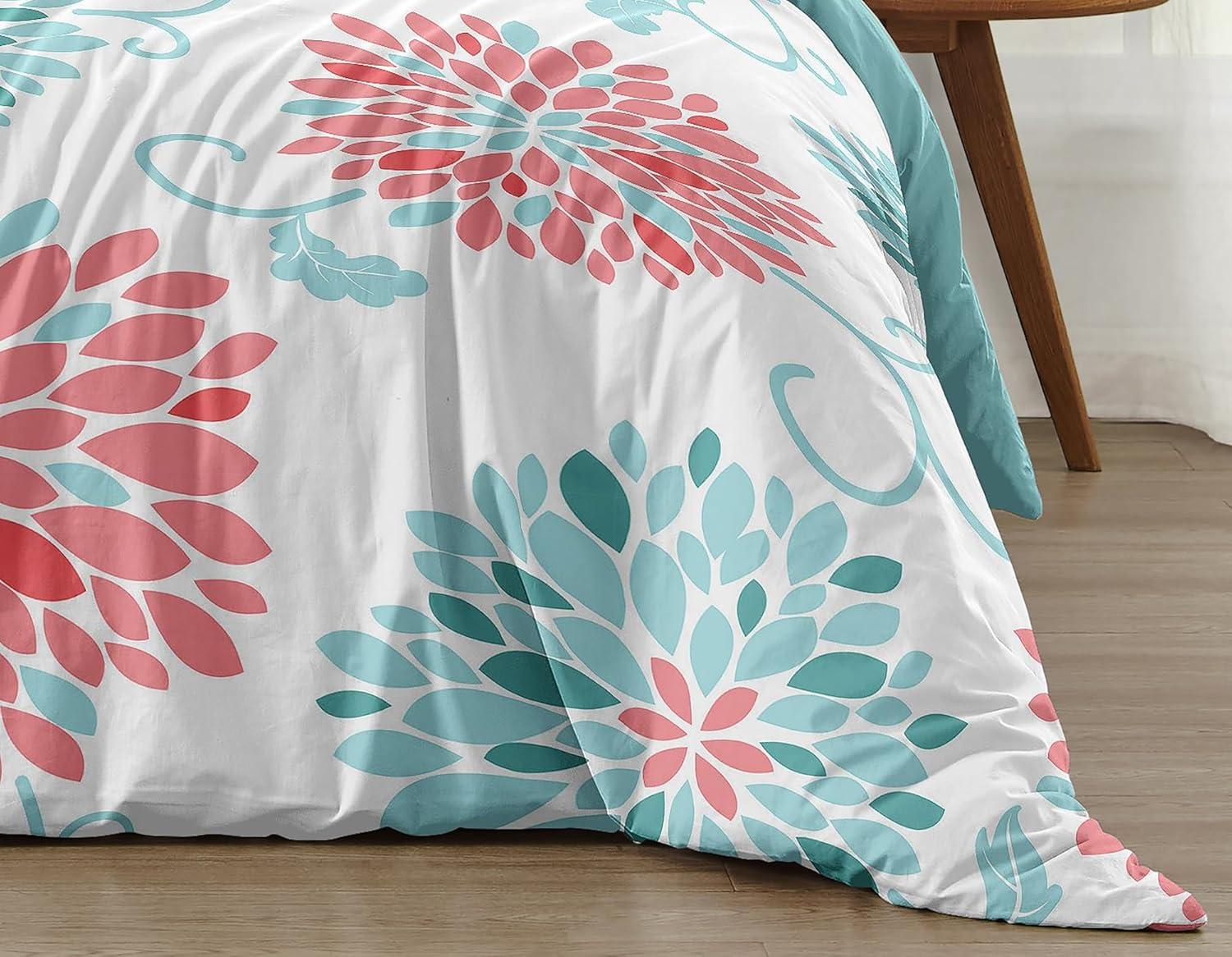 Emma Coral/Turquoise Blue Microfiber Reversible Comforter Set