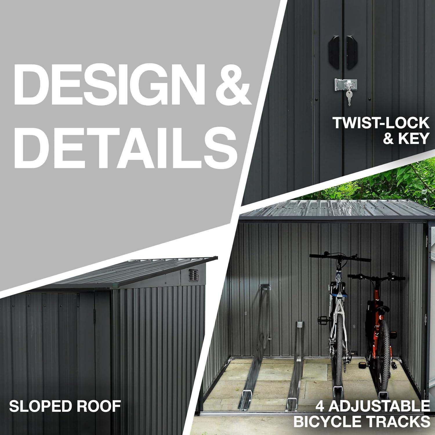 Hanover 6 ft. 9 in. W x 6 ft. 8 in. D Metal Horizontal Bike Shed