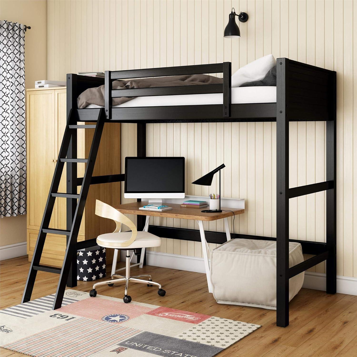 Black Pine Twin Loft Bed with Ladder and Guardrails