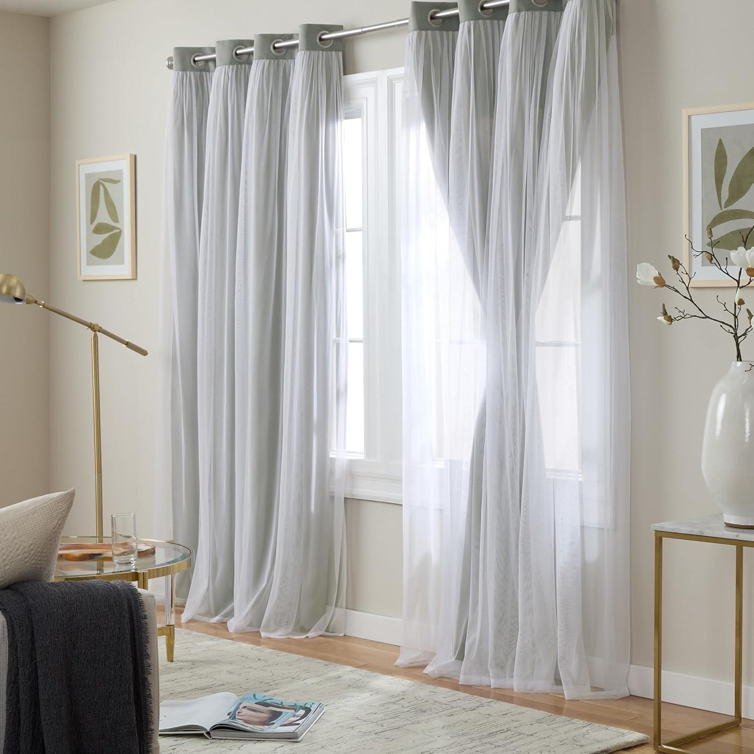 Soft Grey Double Layer Blackout and Sheer Grommet Curtains