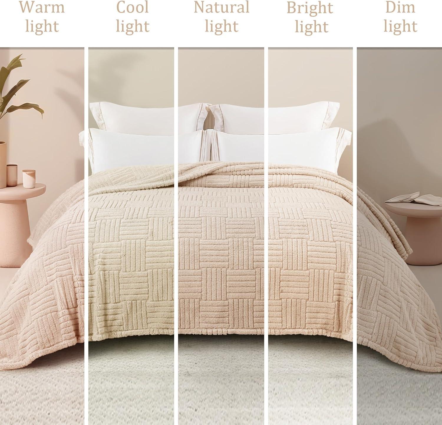 Whale Flotilla Fluffy Fleece Throw Blanket for Couch, Bed, Sofa, Fuzzy Soft Cozy Exquisite Blankets with Decorative Jacquard Pattern for All Season, Warm but Lightweight, 50x60 Inch, Camel