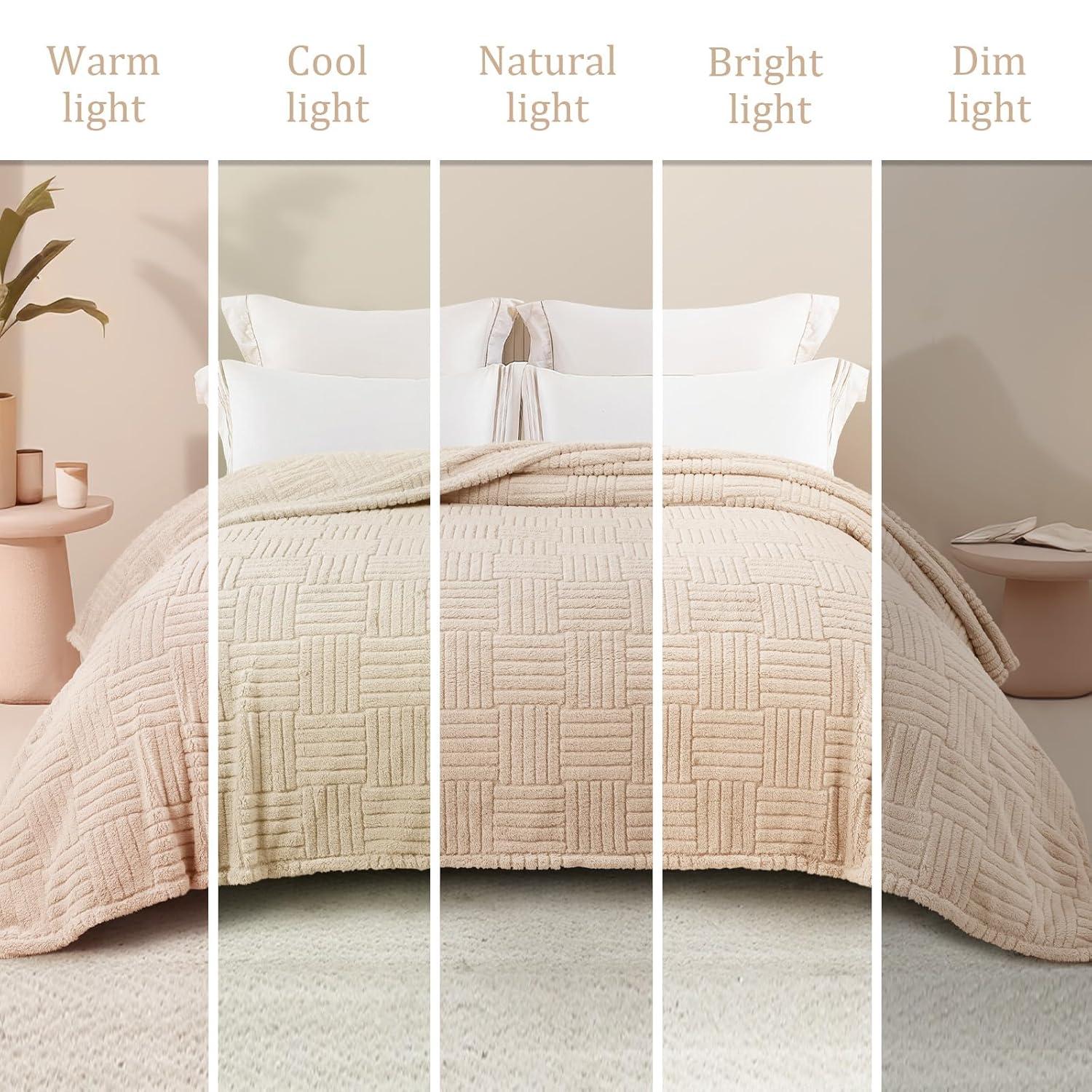 Whale Flotilla Fluffy Fleece Throw Blanket for Couch, Bed, Sofa, Fuzzy Soft Cozy Exquisite Blankets with Decorative Jacquard Pattern for All Season, Warm but Lightweight, 50x60 Inch, Camel