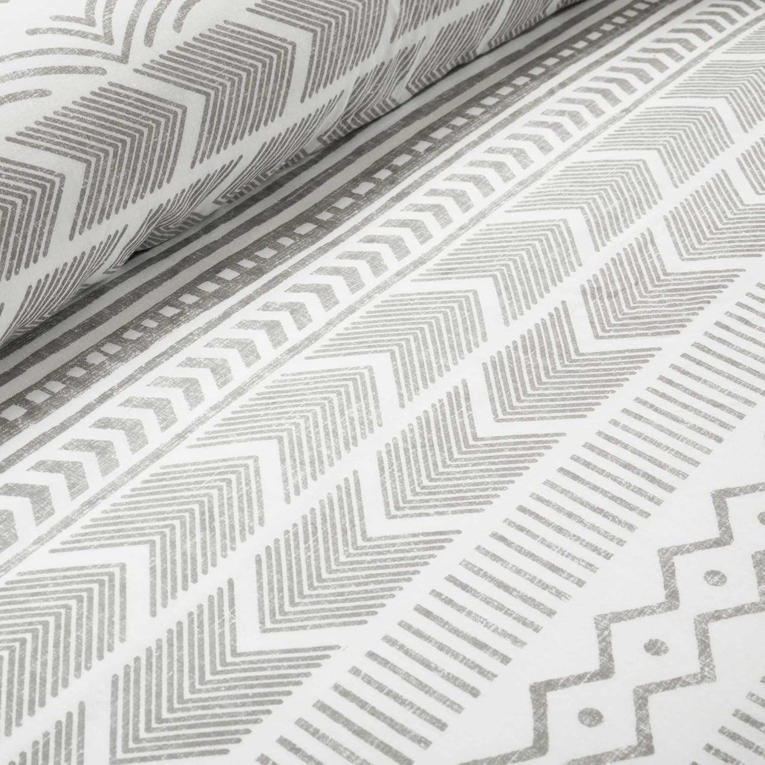 3pc King Hygge Geo Duvet & Sham Set Gray/White - Lush Décor: Cotton, Reversible, Inner Ties, 460 Thread Count