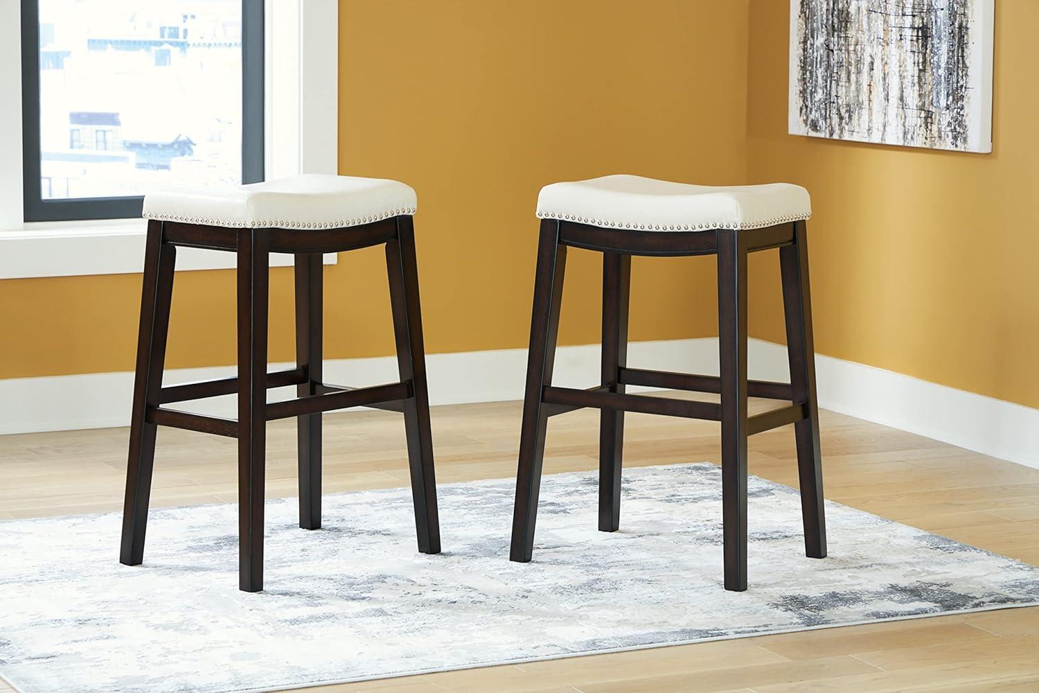 Pearl Silver Backless Saddle Wood and Leather Bar Stools