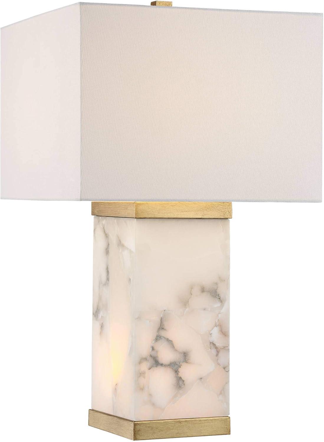 Possini Euro Design Mindy Modern Table Lamp 24 3/4" High White Gray Alabaster with Nightlight Rectangular Shade for Bedroom Living Room House Bedside