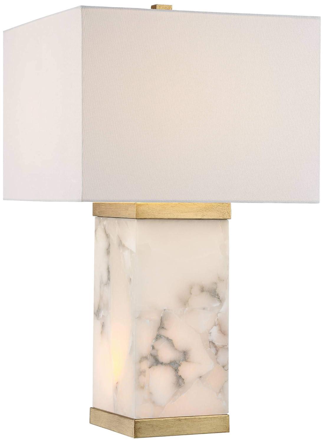 Possini Euro Design Mindy Modern Table Lamp 24 3/4" High White Gray Alabaster with Nightlight Rectangular Shade for Bedroom Living Room House Bedside