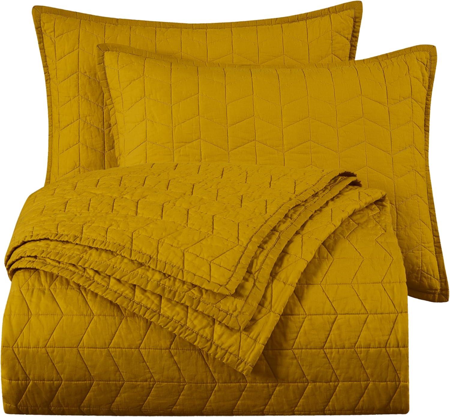 Chezmoi Collection Solid Color Embroidery Stitching Cotton Quilt Sets Cotton Quilt Set