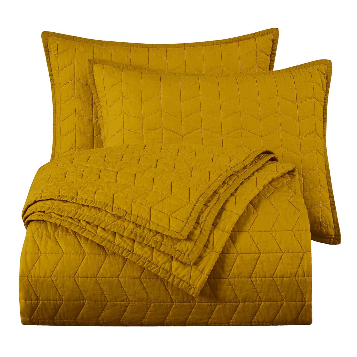 Chezmoi Collection Solid Color Embroidery Stitching Cotton Quilt Sets Cotton Quilt Set