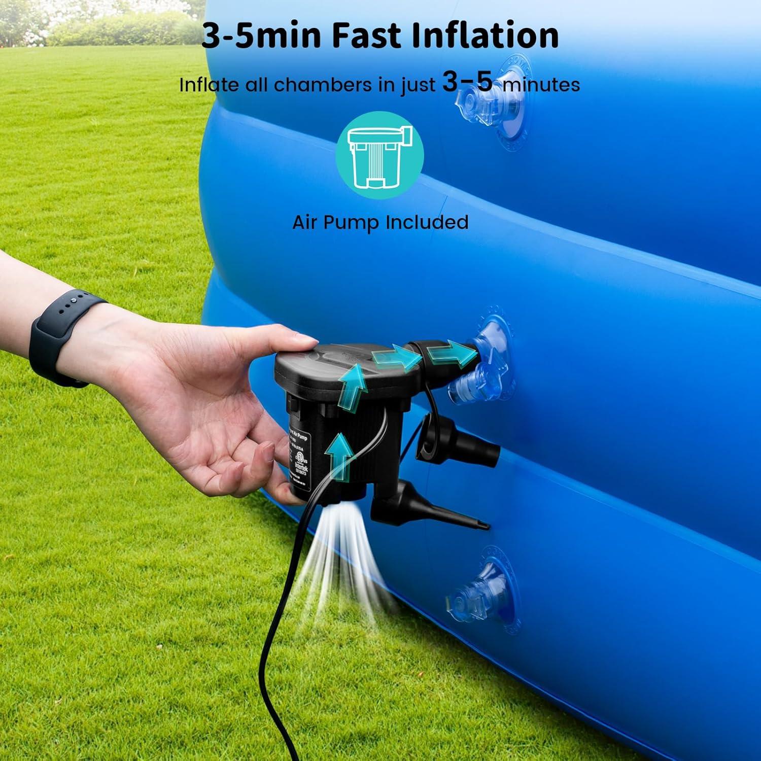 Family Pool Inflatable with Pump - 130'' x 72'' x 22'' Swimming Lounge Pools for Adults Family (sea Blue)