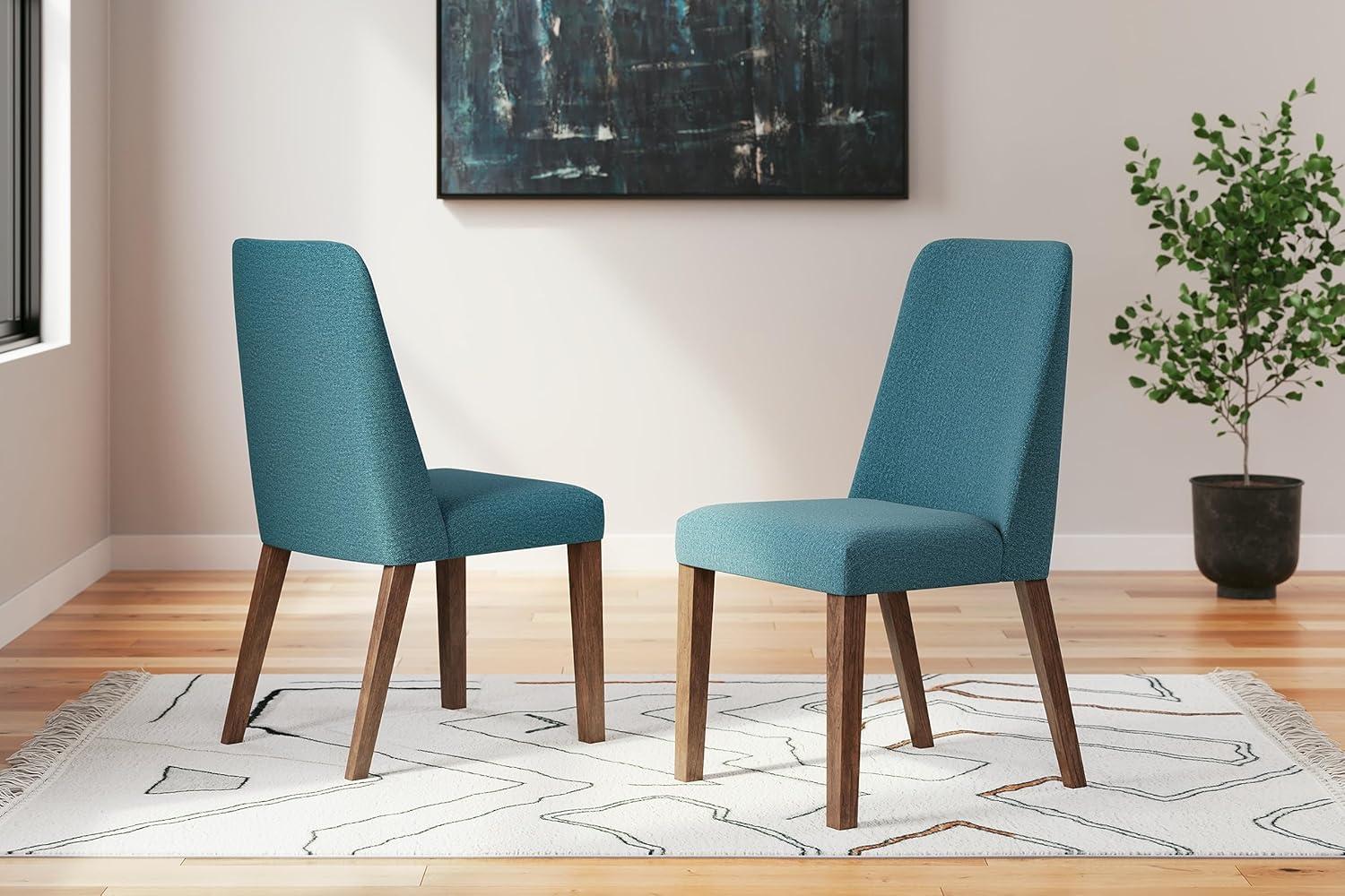 Blue Upholstered Wood Side Chair with Brown Frame