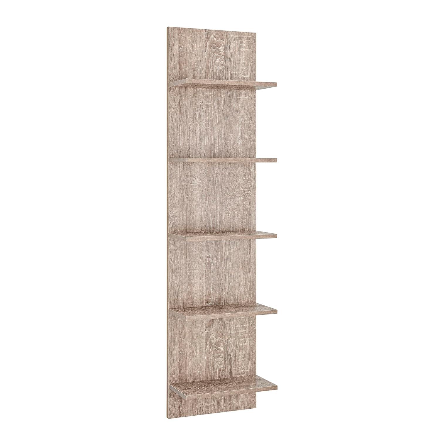 Danya B. 47" x 11.7" Wide Vertical Column Wall Shelf Weathered Oak: Mid-Century Laminated MDF, Iron Hardware