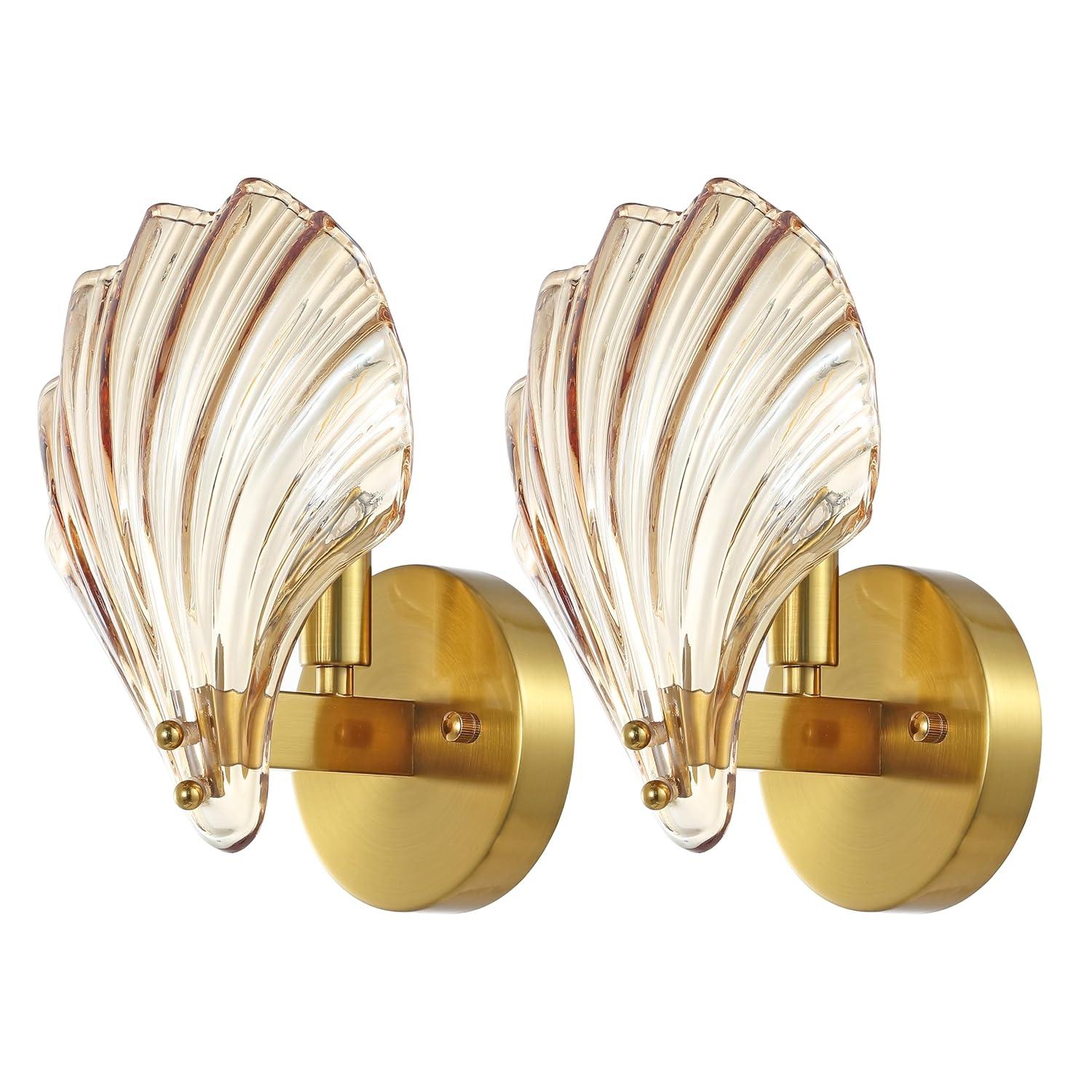 Sirena 5.5" Wall Sconce (Set of 2) - SCN4087 - Amber/Brass - Safavieh