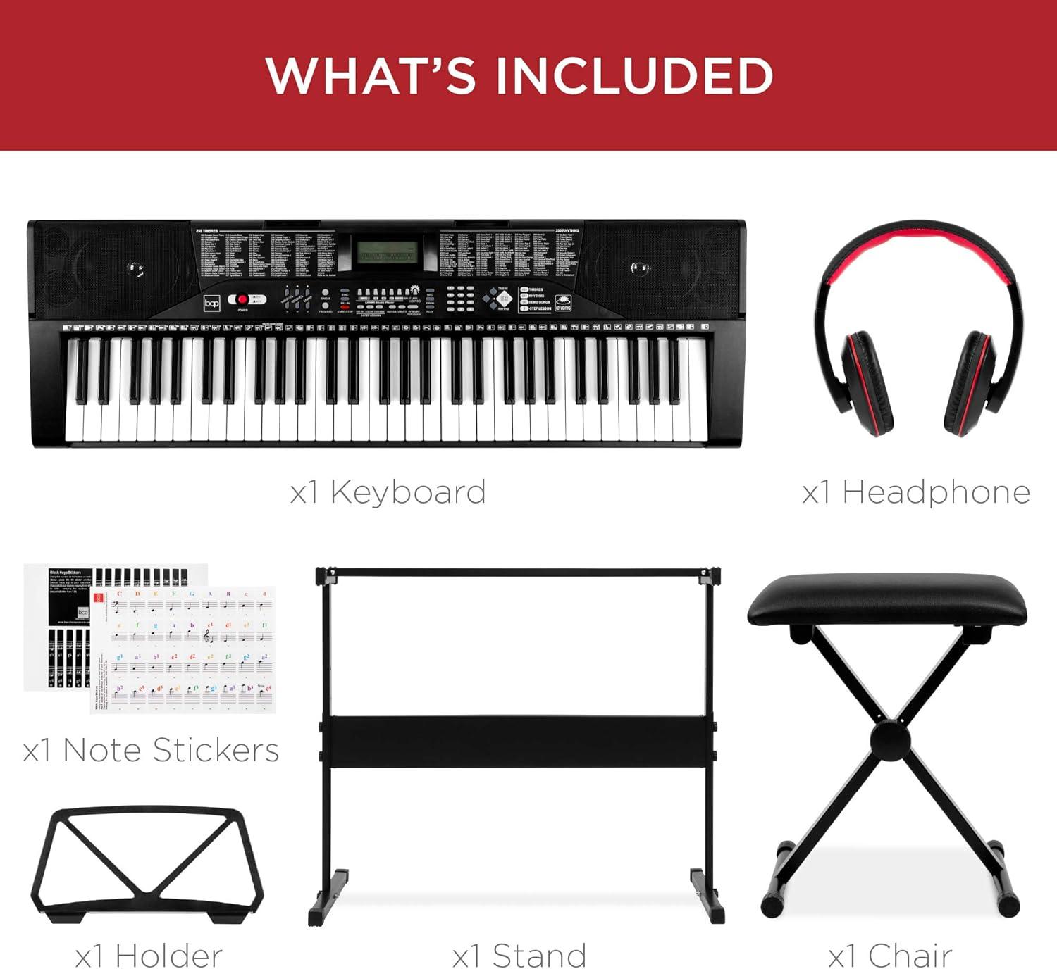 Best Choice Products 61-Key Beginners Complete Electronic Keyboard Piano Set w/ LCD Screen, Lighted Keys - Black