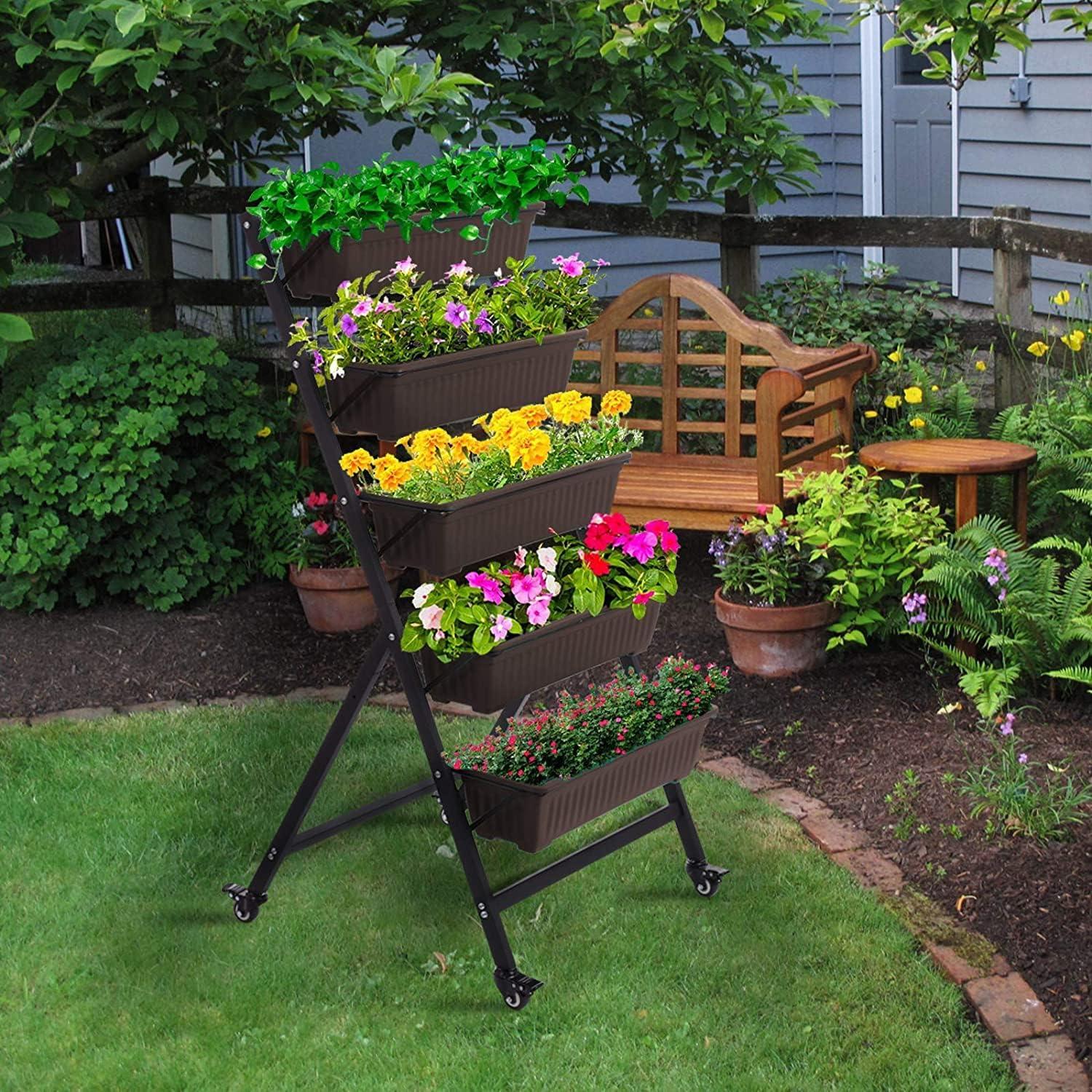 Black 5-Tier Vertical Garden Planter with Wheels