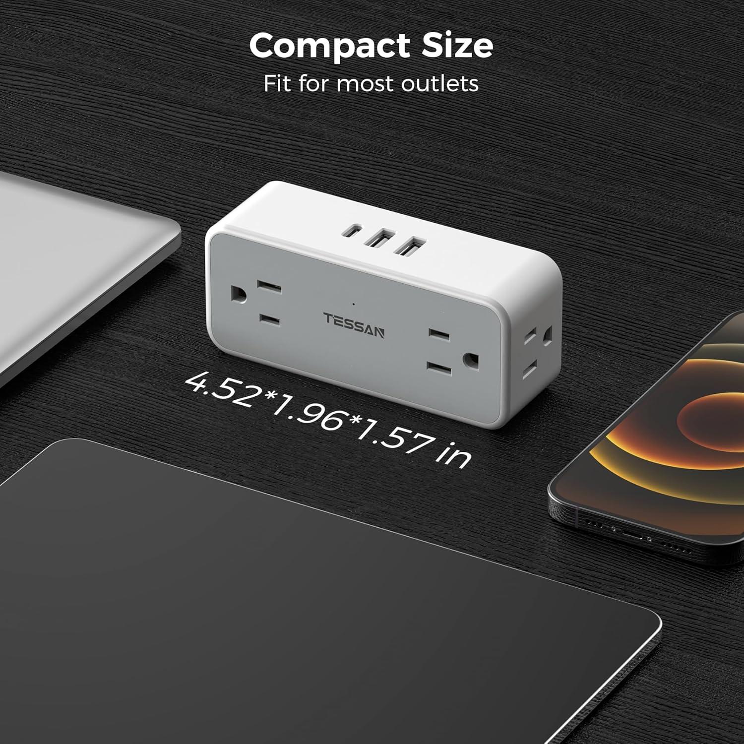 Outlet Extender Surge Protector, TESSAN Multi Wall Plug with 4 AC Electrical Outlets, 3 Sided Multiple Plug Expander, 1875W Max, Power Splitter 3 Prong Adapter for Home Bathroom Office Dorm Room