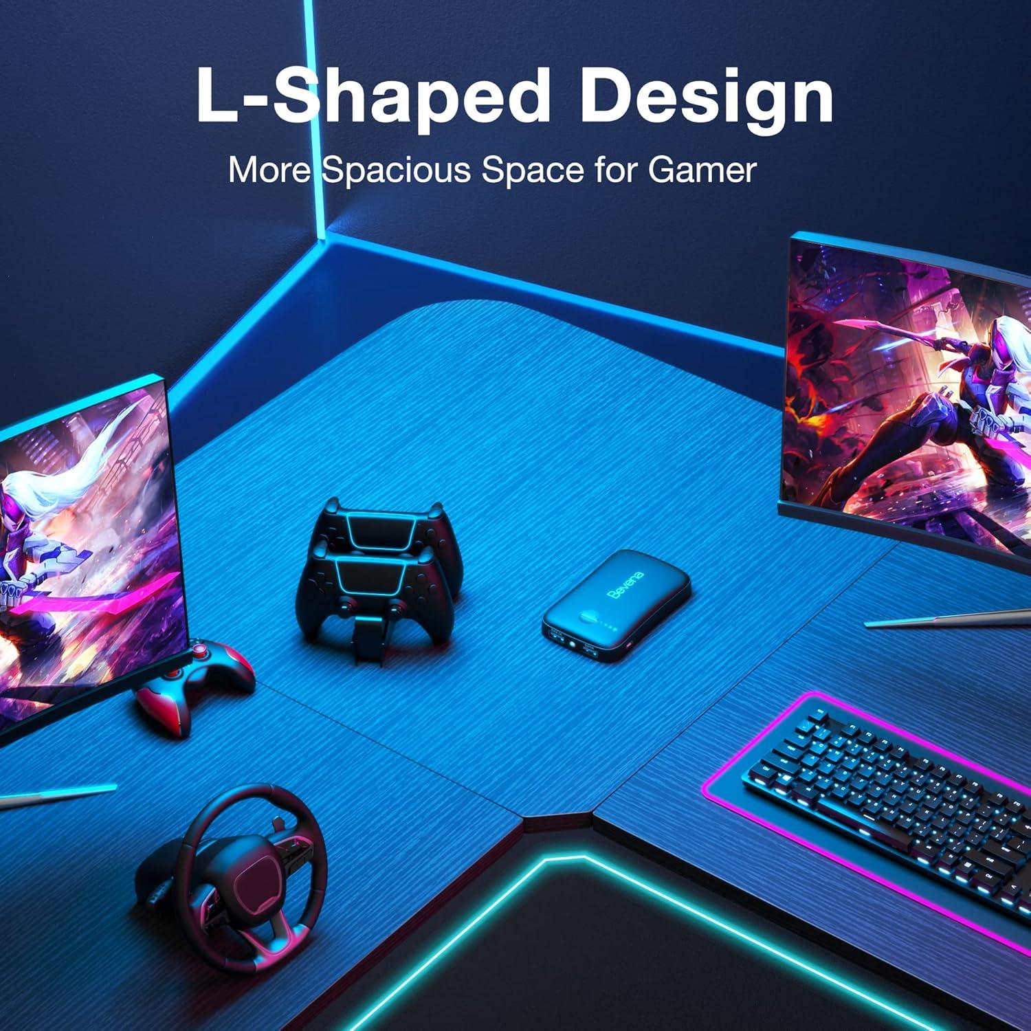 Mr Ironstone L Shaped Gaming Desk Corner Computer Desk, Home Office Desks Writing Workstation with Large Monitor Stand (51 Inch)