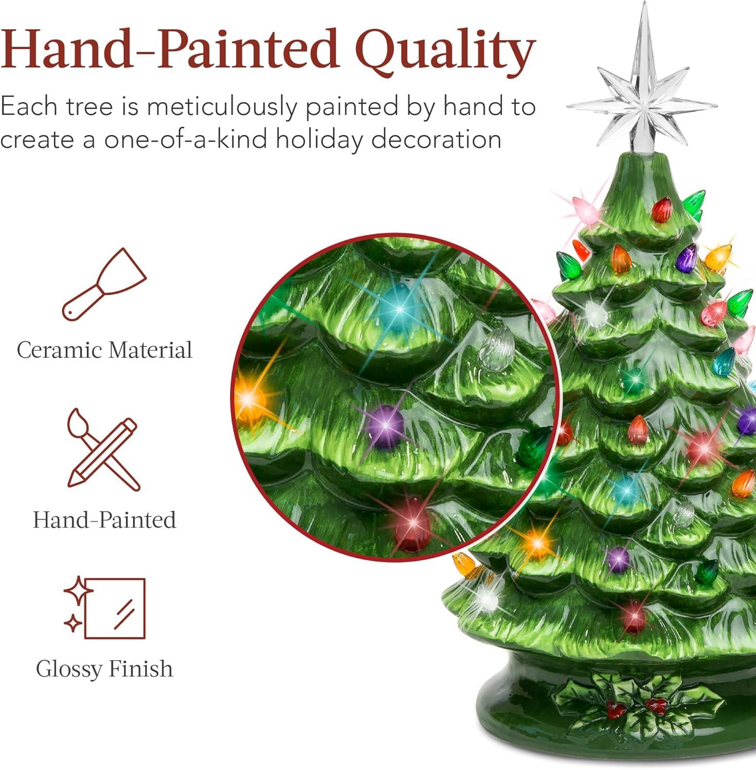 Best Choice Products 15in Ceramic Christmas Tree, Pre-lit Hand-Painted Holiday Decor w/ 64 Lights