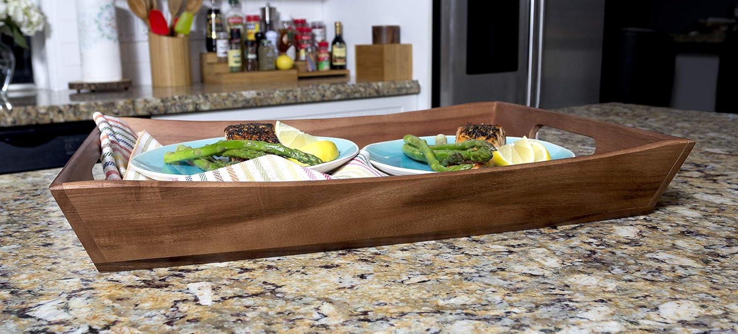 Acacia Wood Curved Serving Tray with Handles