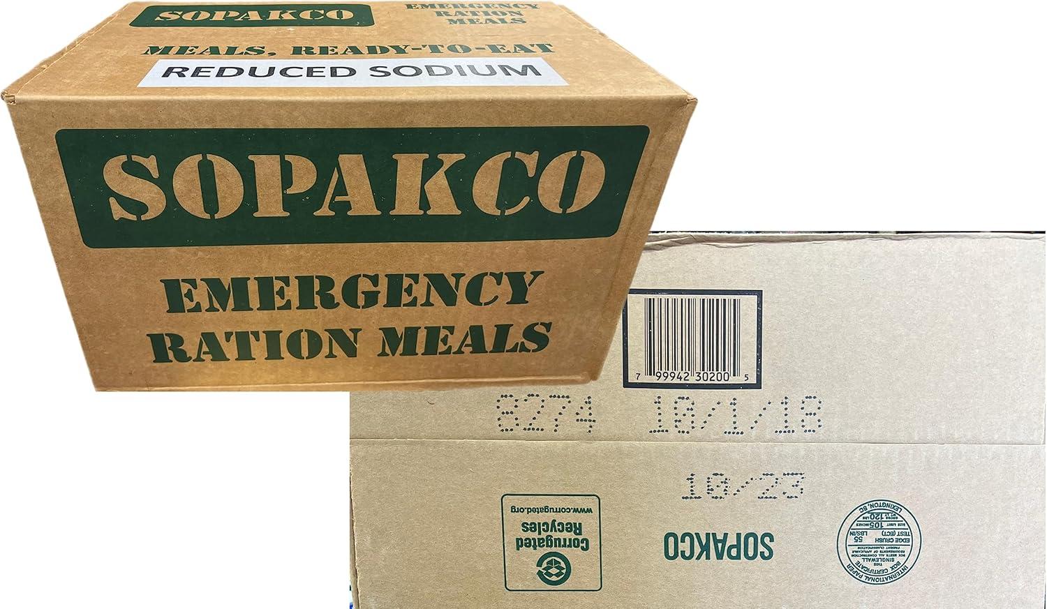 Case of 14 SOPAKCO MRE Reduced Sodium Emergency Ration Meals - Ready to Eat Factory Sealed and Banded 7020 01/22