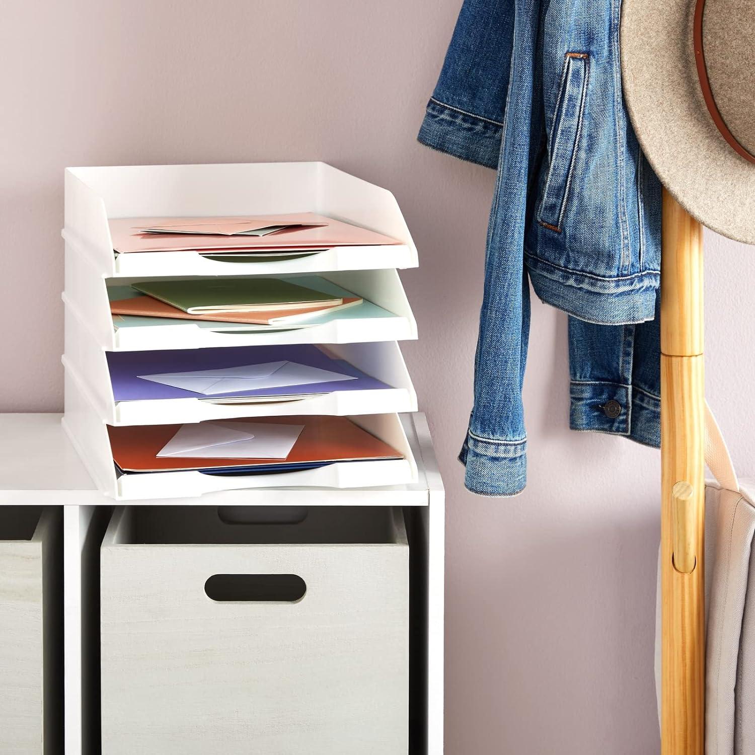 White Stackable Plastic Paper Trays for Letter Documents