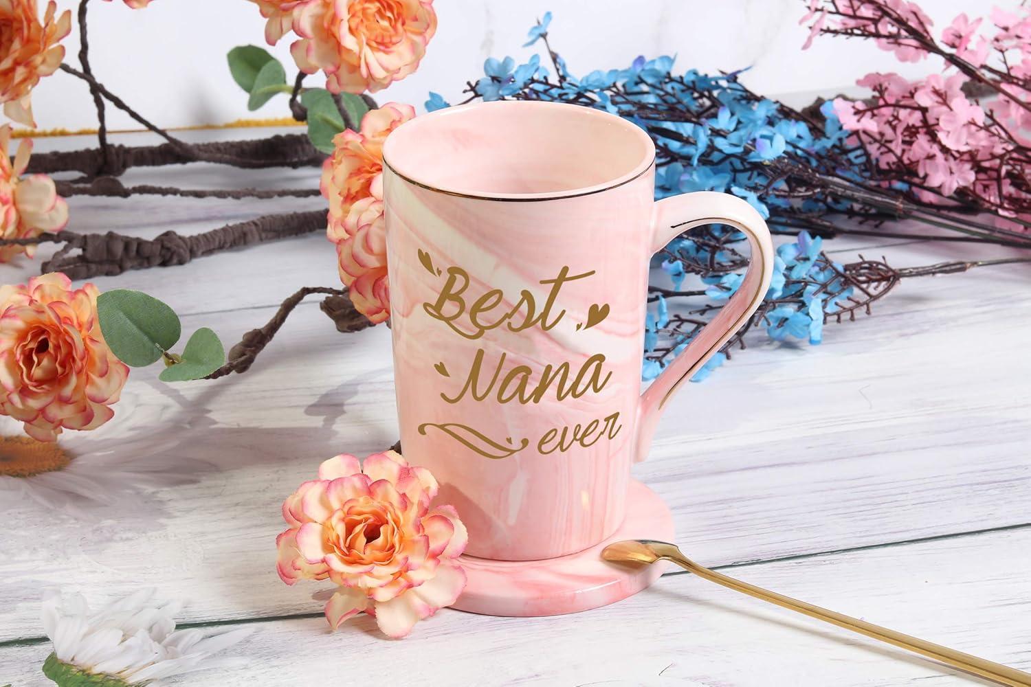 Best Nana Ever Pink Ceramic Mug with Spoon and Coaster