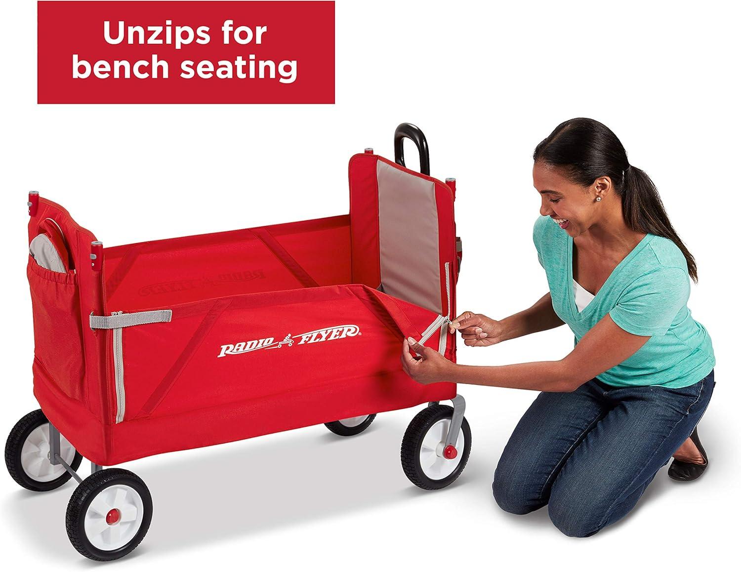 Radio Flyer, 3-in-1 off-Road EZ Folding Kids Wagon with Canopy, Puncture Proof Tires, Red