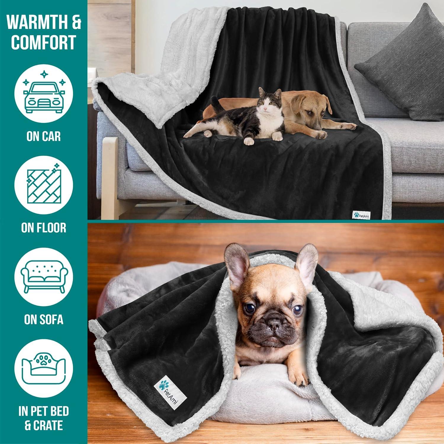 PetAmi Pet Blanket for Dogs Cats, Faux Shearling Fleece Soft Plush Reversible Washable Furniture Cover