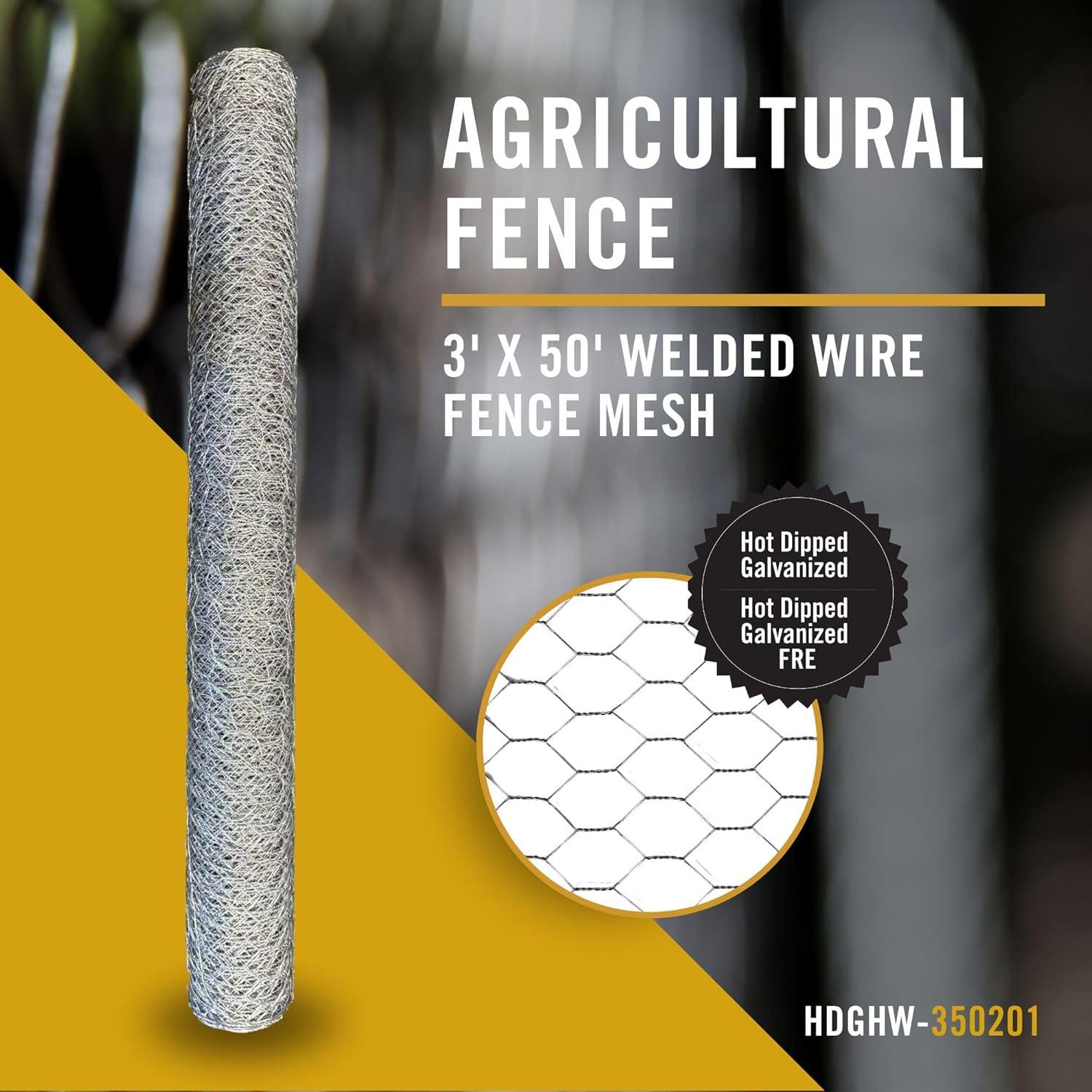 Galvanized Steel 3' x 50' Welded Wire Garden Fence