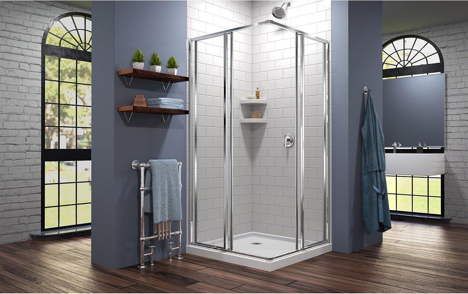 Cornerview 36" x 74.75" Framed Square Sliding Shower Enclosure with Base Included