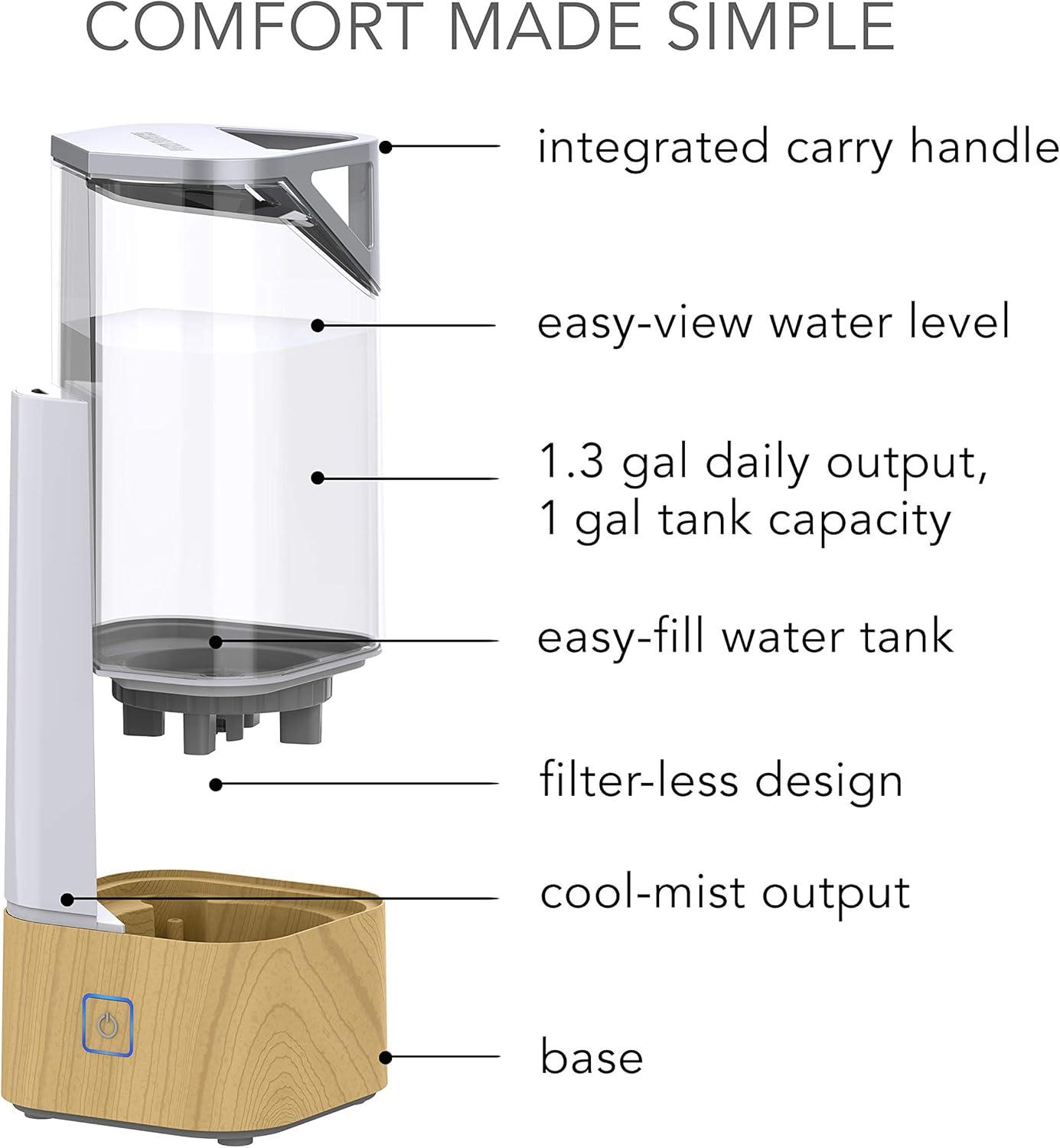 Light Ash Woodgrain Ultrasonic Cool Mist Humidifier with Auto Shutoff