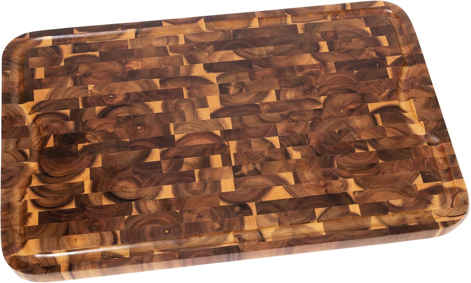 Acacia End Grain Rectangular Cutting Board with Juice Groove