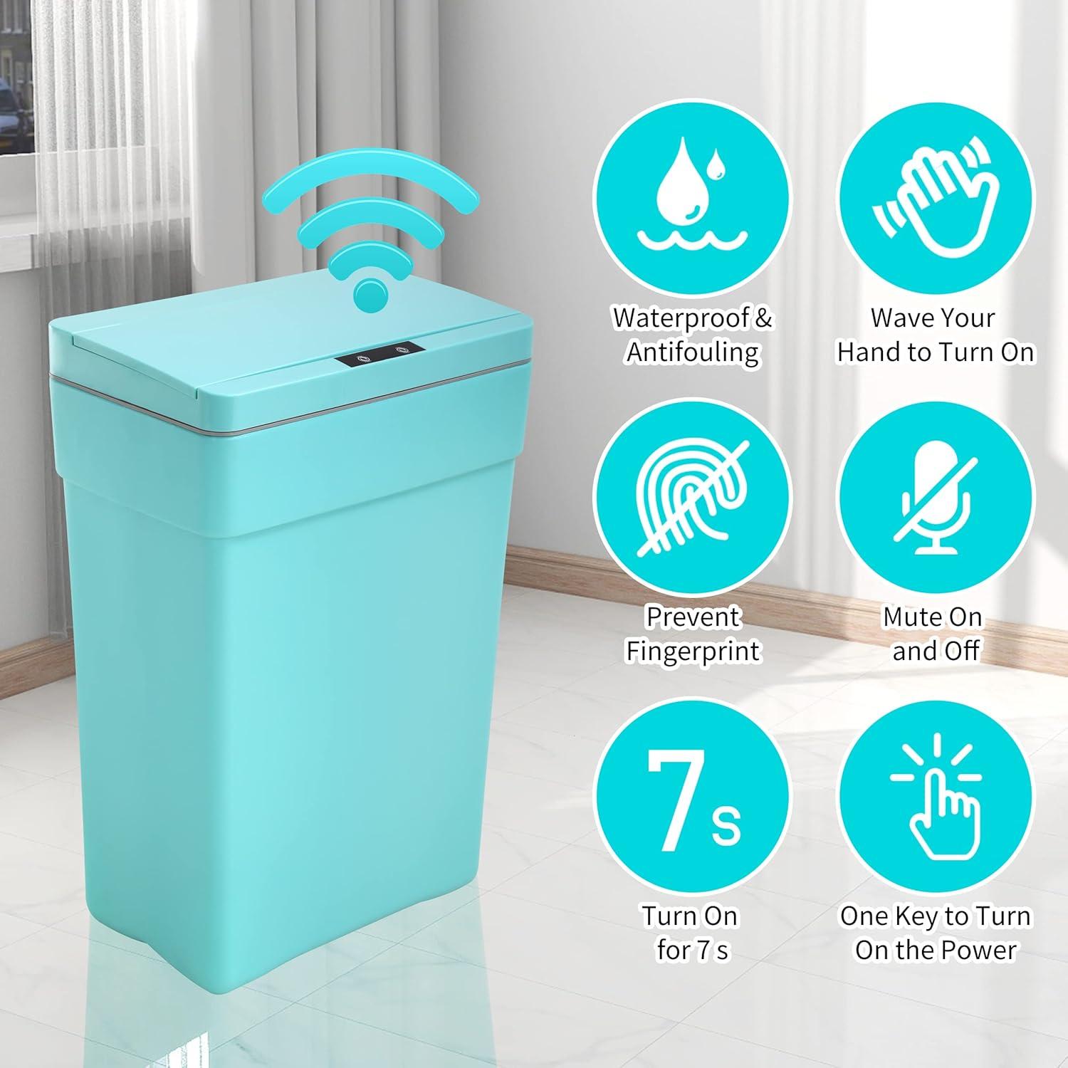 CL.HPAHKL 13 Gallon Touch Free Automatic Trash Can with Lid, Plastic Motion Sensor Kitchen Garbage Can, Touchless Trashcan Trash Bin for Bathroom, Office, Home, Blue