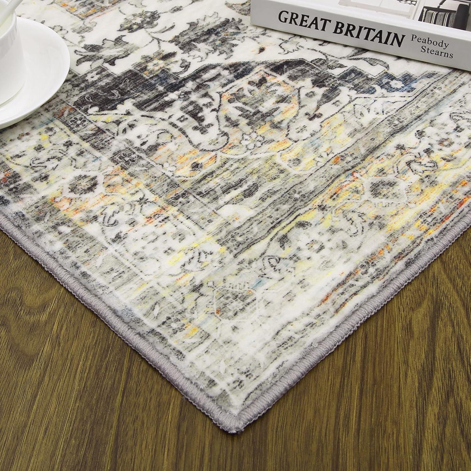 Garvee 9' x 12' Large Rug Vintage Persian Area Rugs Distressed Print Carpet Floral Pattern Rug No-Slip Low Pile Rug Living Room Bedroom Rug, Gray