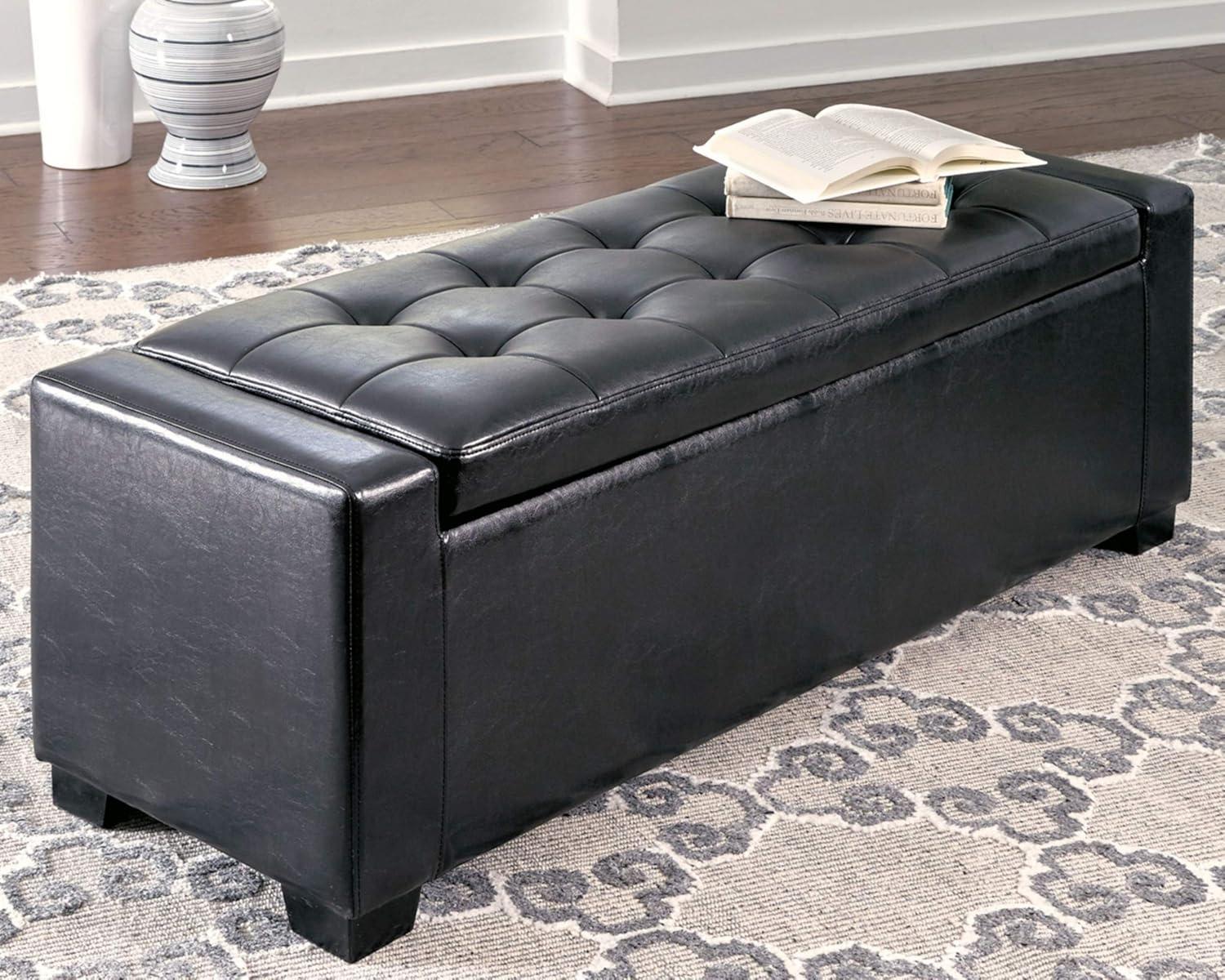 Black Faux Leather Upholstered Storage Bench with Button Tufting