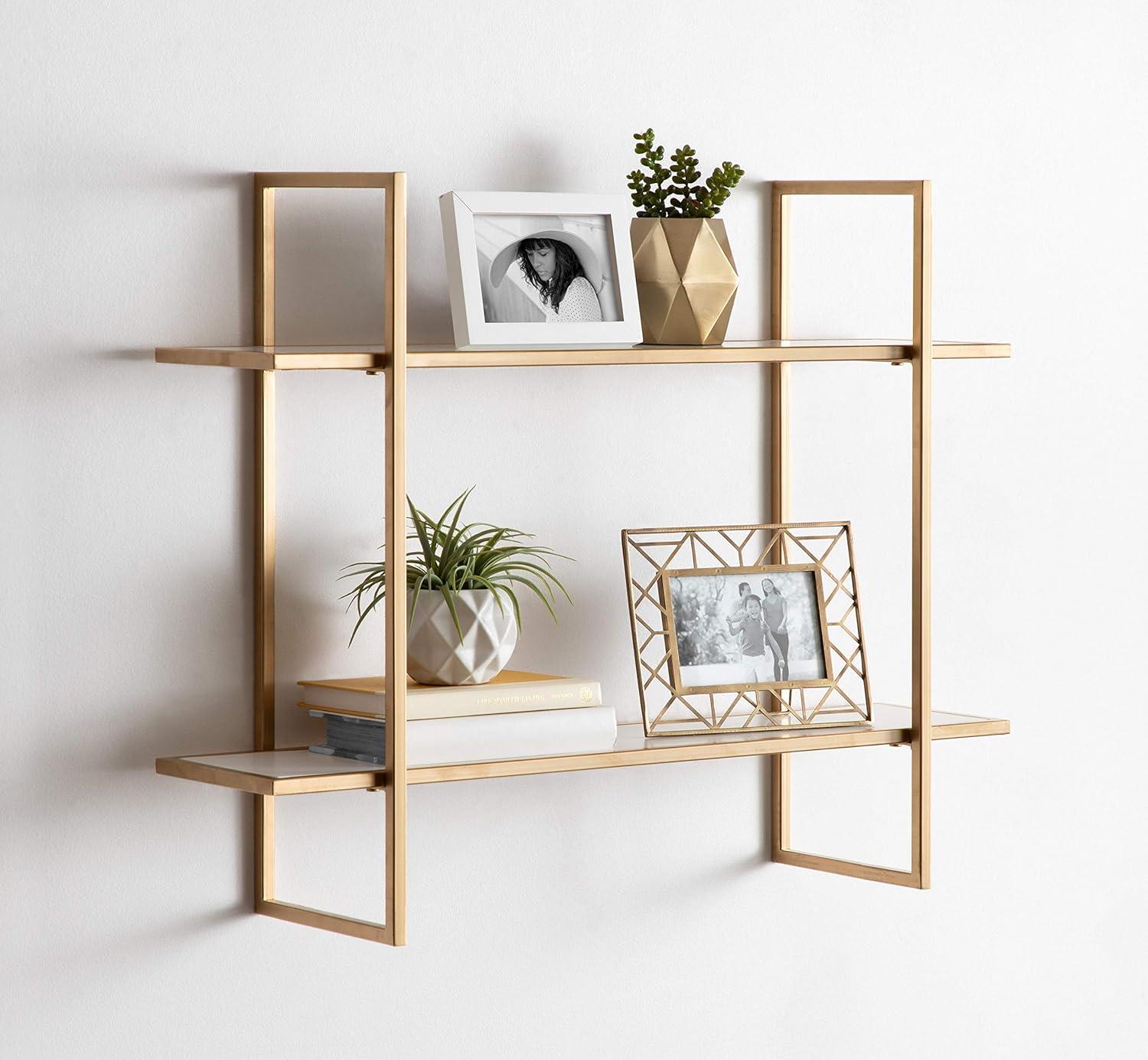 Kate & Laurel All Things Decor 30" x 24" Leigh Wood and Metal Wall Shelf White: MDF Floating Wall Shelves, 2-Tier